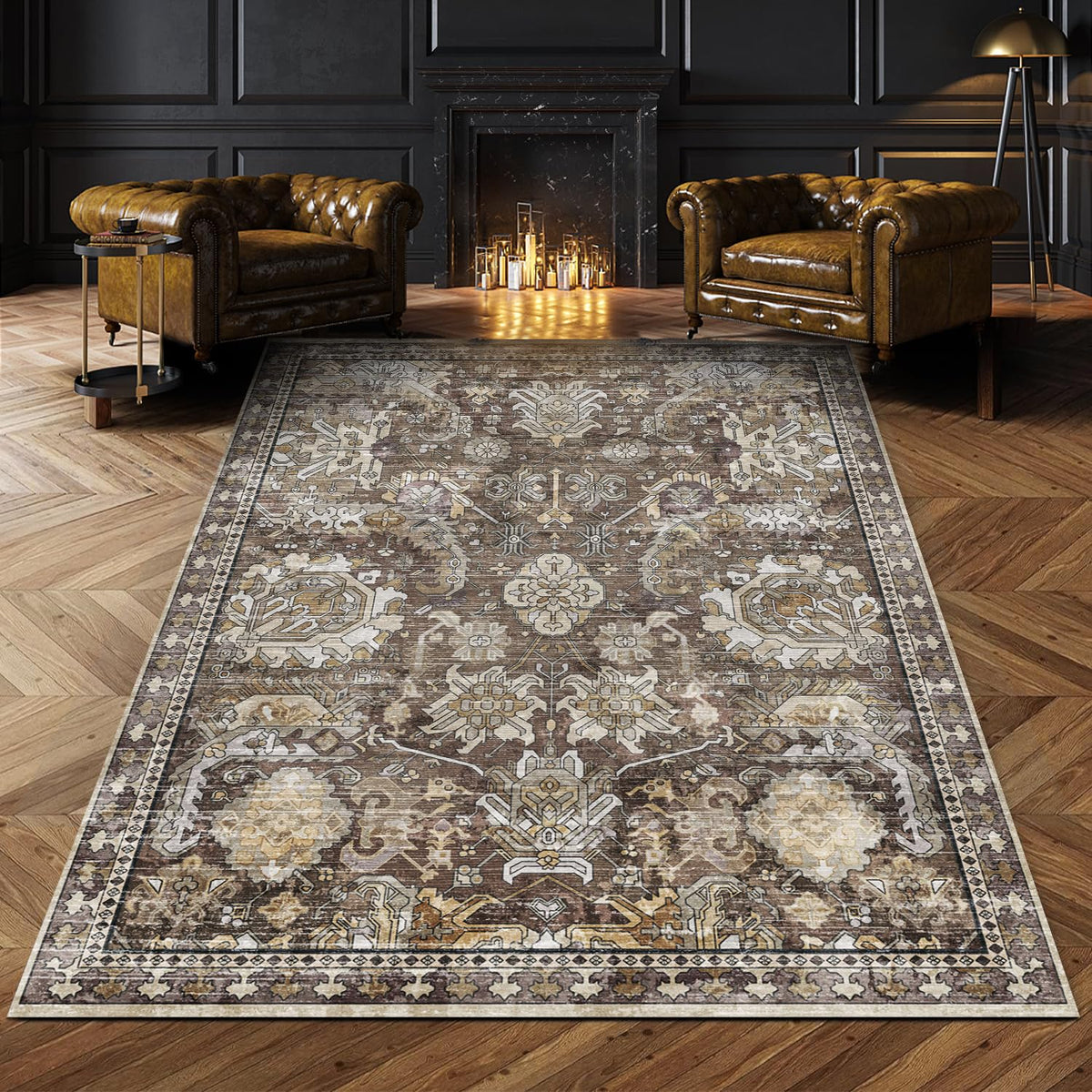 RUGSURE Washable Area Rug - 1/6 Thick - Stain & Water Resistant Non-Slip - Resistant Rug for Living Room, Bedroom, Nursery, Pet & Child Friendly, Vintage Charm Area Rugs (Grey+LightTeal, 3' x 5 ')