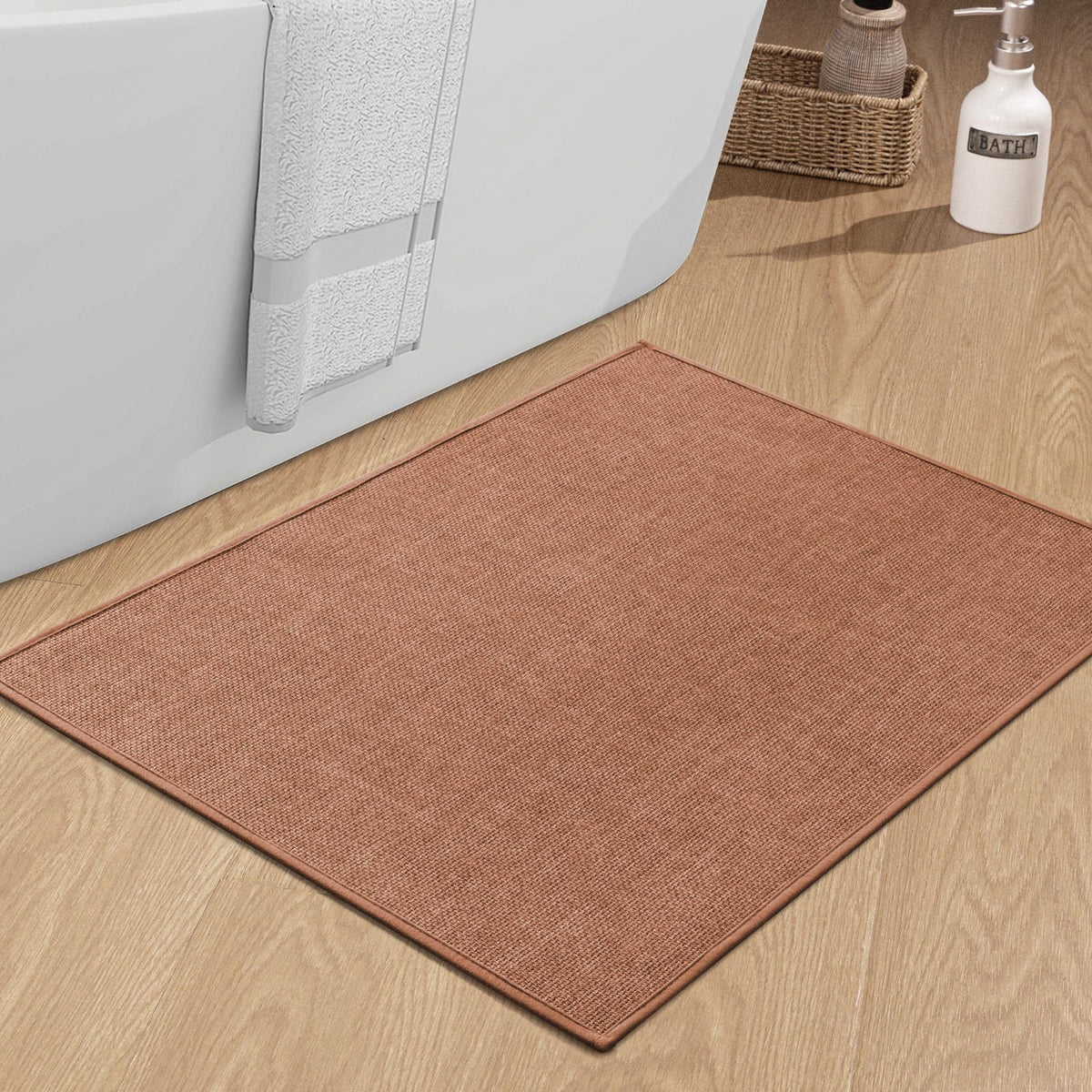 chakme Bathroom Rugs Mat 24x17, Ultra Thin Non Slip Bath Mat Small Quick Dry Absorbent Bath Mat for Bathroom Floor, (Dark Beige, 24"x17")