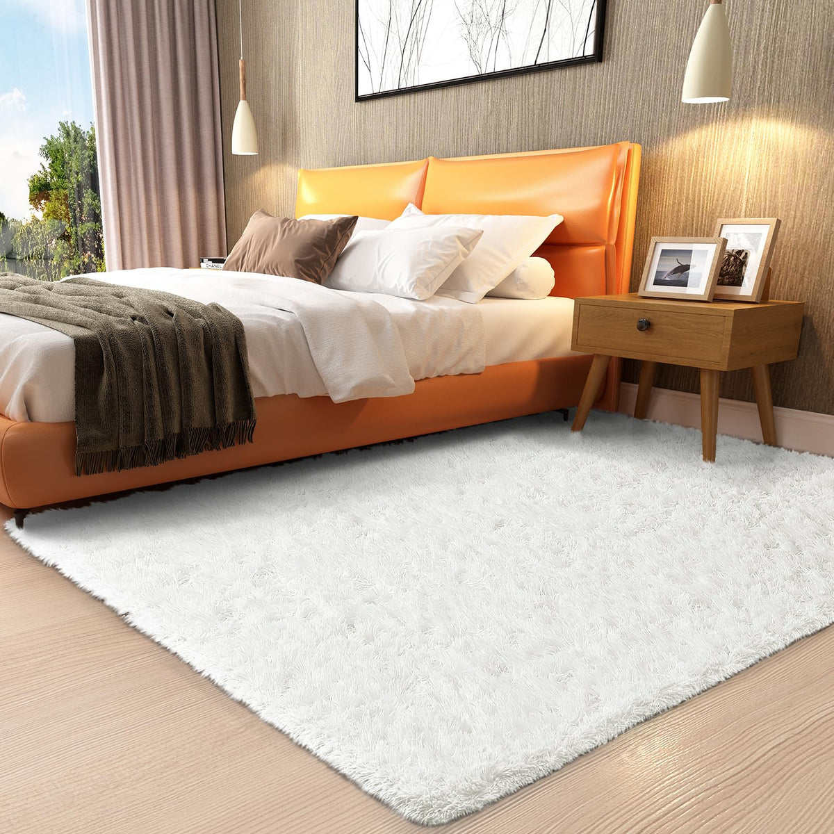 Ophanie Round Rugs 5Ft Ivory Circle Area Rug,Baby Nursery Living Room Bedroom Decor Circular Carpet 5 Foot,Fluffy Fuzzy Shag Plush Cream for Kids Boys Girls Teen with Over 99 pcs Pile fibers