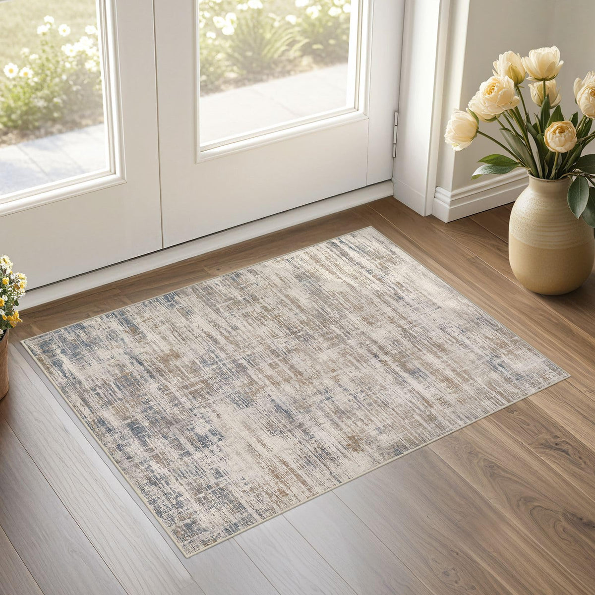 UERMEI 6x9 Area Rug for Living Room Washable Abstract Blue Brown Carpet