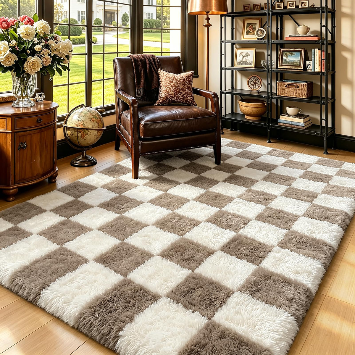 4x6 Beige Rug for Bedroom, Fluffy Shag Area Rug Small Rug Bedroom Carpet