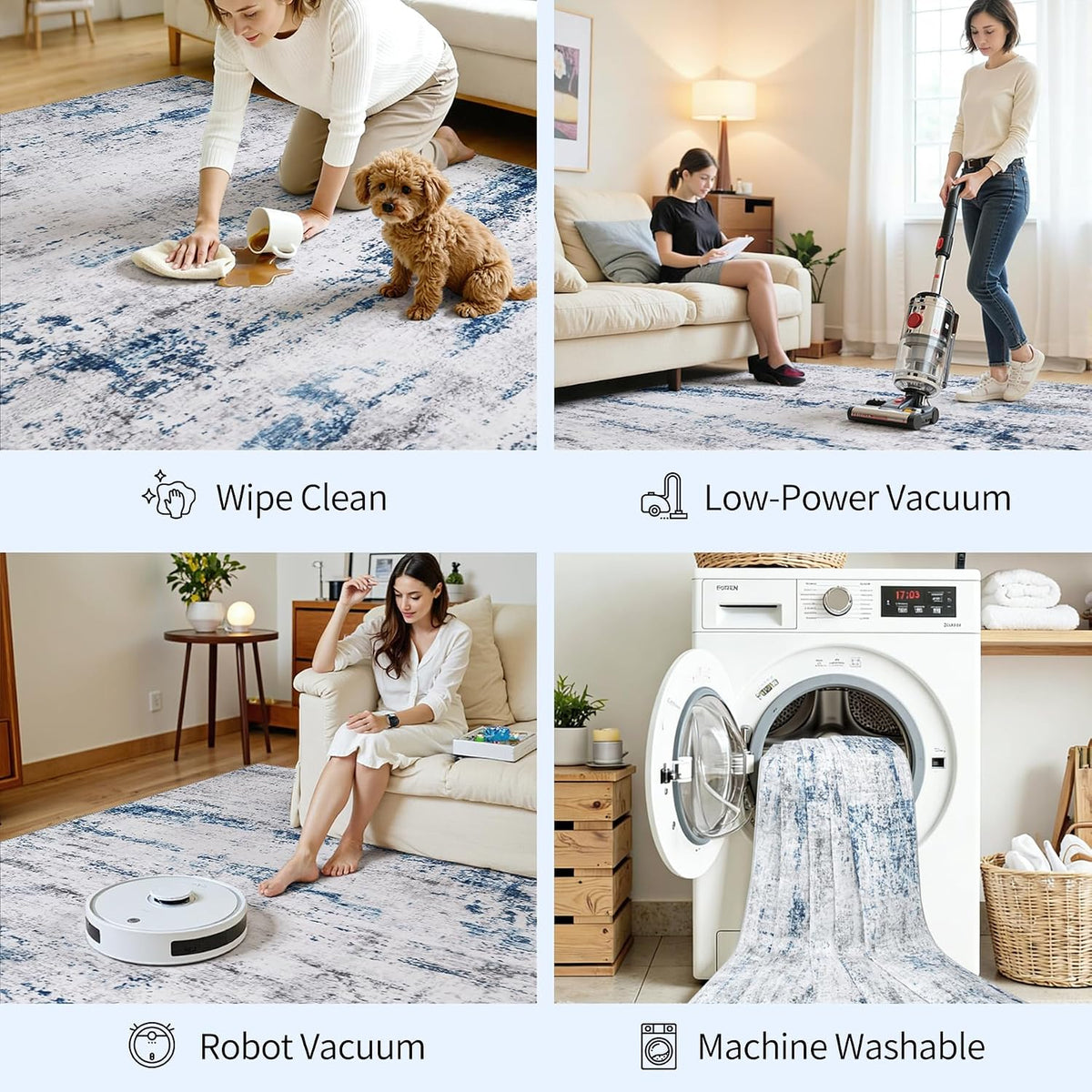 5x7 Area Rugs for Living Room Large Washable Abstract Rug White Gray Blue