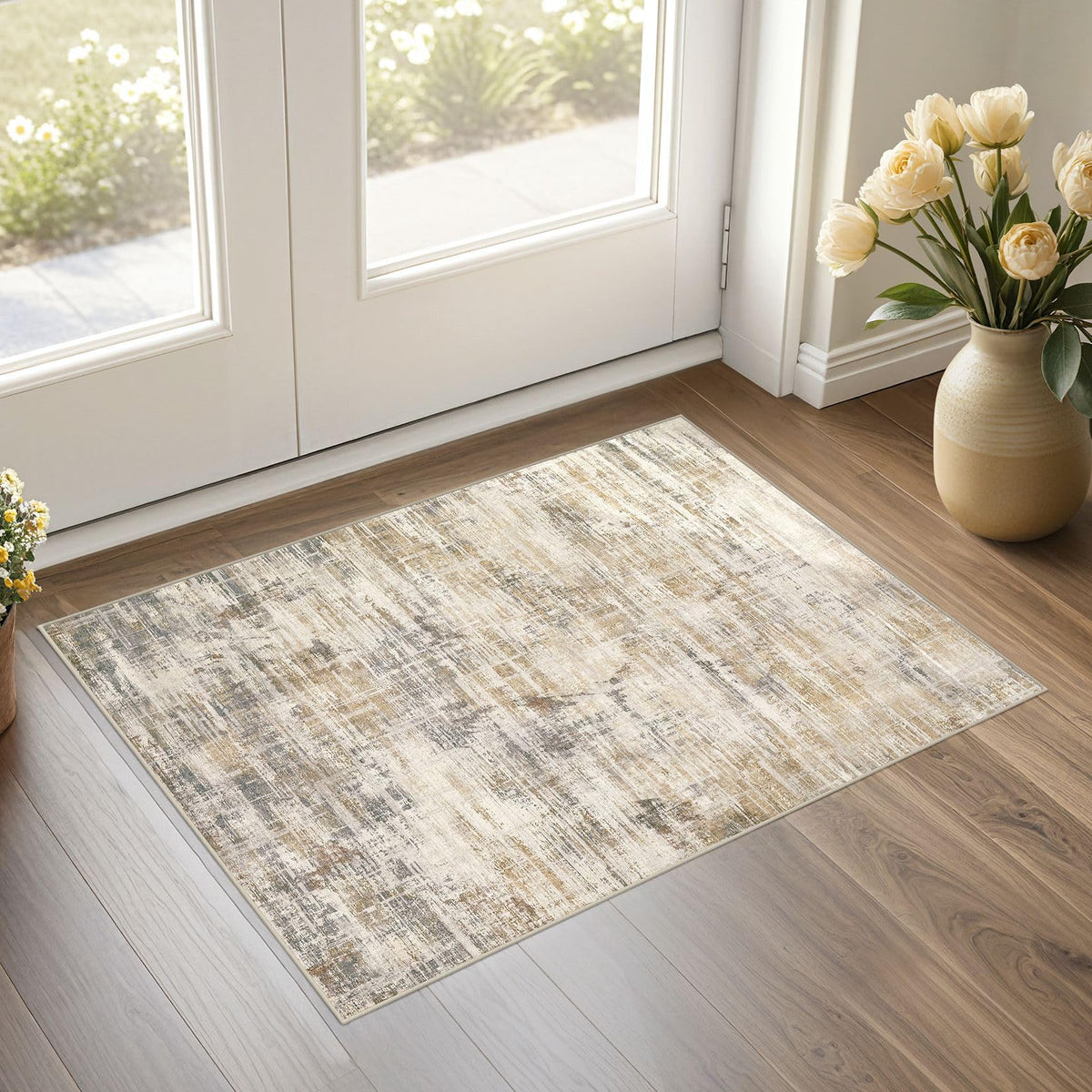 UERMEI 6x9 Area Rug for Living Room Washable Abstract Blue Brown Carpet