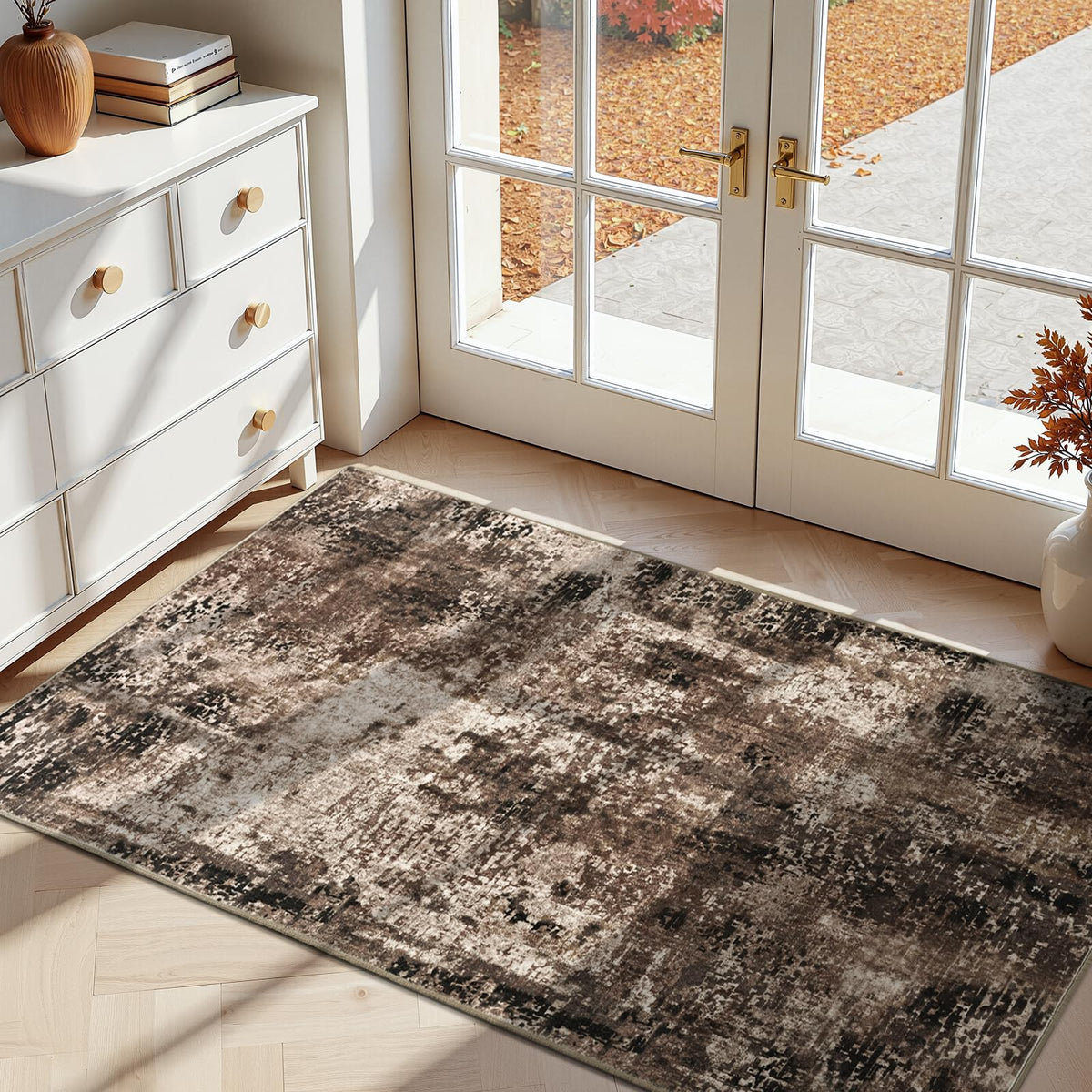 Living Room Rug 5x7 Gray Area Rug Machine Washable Boho Rug Non Slip Abstract Vintage Indoor Large Rugs for Bedroom, Classroom, College Dorm, Farmhouse, Dining Room, Kids Playroom