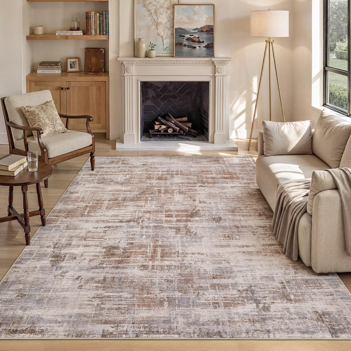 UERMEI 6x9 Area Rug for Living Room Washable Abstract Blue Brown Carpet