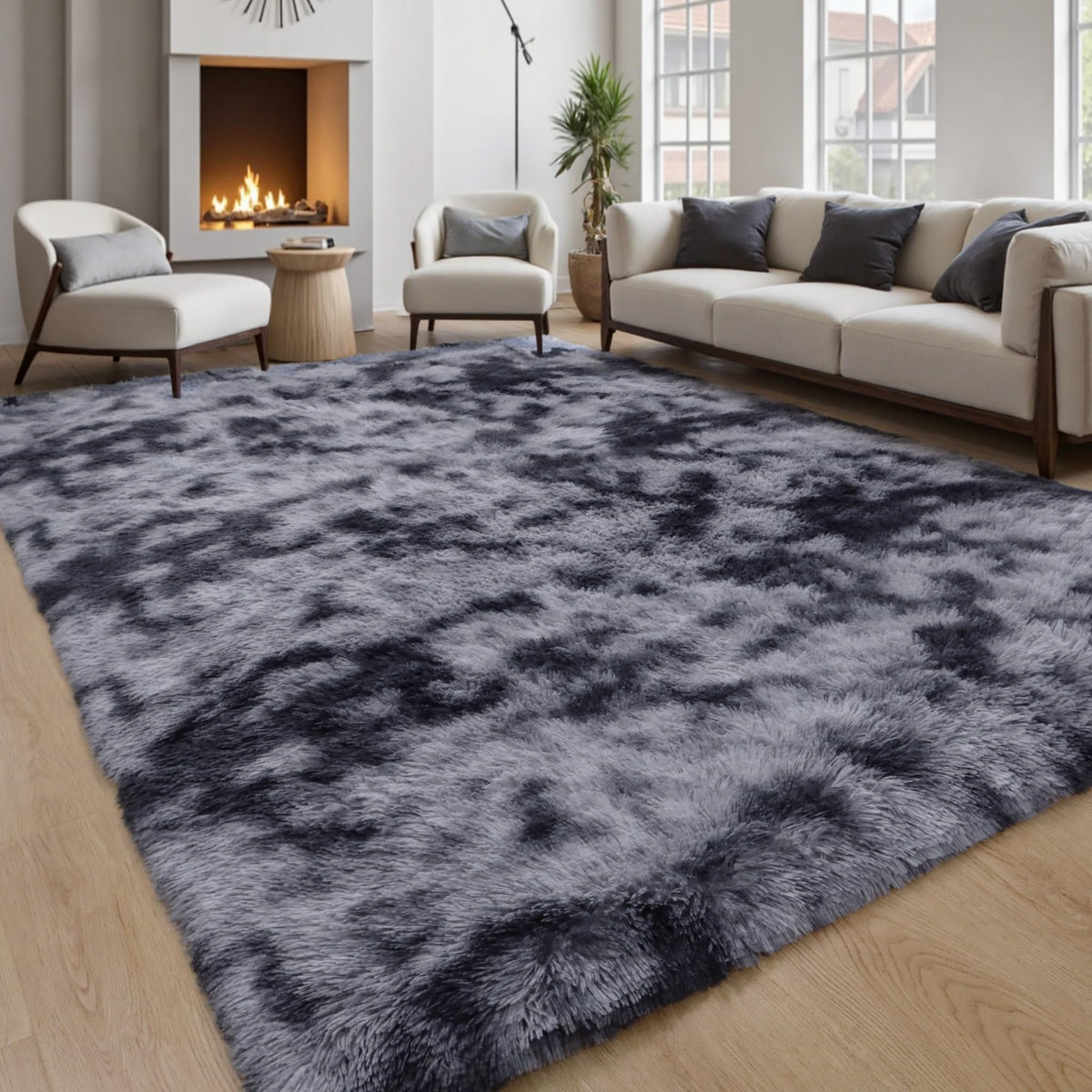 4x6 Light Grey Fluffy Shag Rug for Bedroom, Plush Washable Carpet