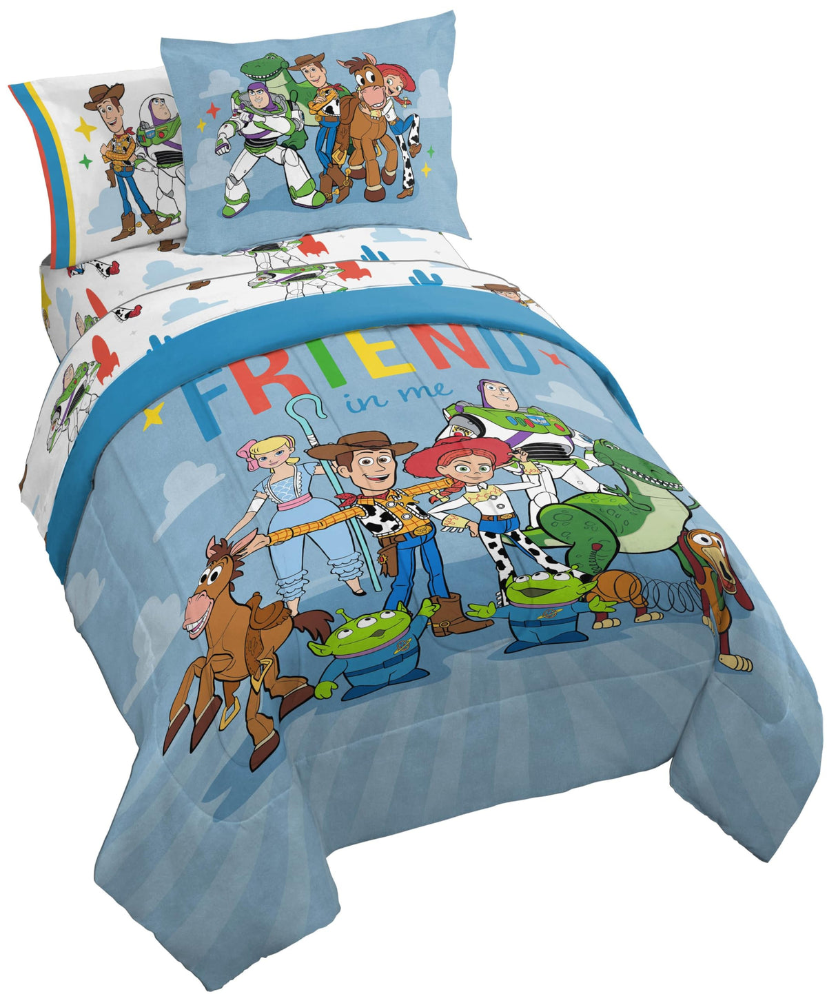 Jay Franco Kids Comforter Set Includes Sheets and Pillow Cover - Soft and Cozy Bed Set for Stylish Room Decor, Blue - Toy Story, 7 Piece Full