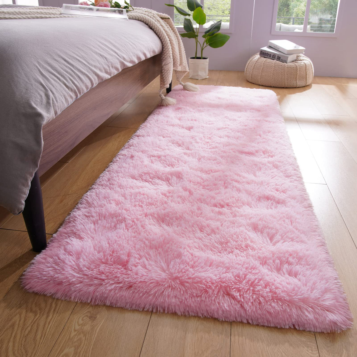 YJ.GWL Shag Runner Rug Non Slip for Bedroom Living Room Soft Small Rugs for Dorm, 2x6 Feet Grey Plush Carpet Runner for Nursery Dorm, Fuzzy Bedside Rug for Kids Boys Girls Room Home Decor