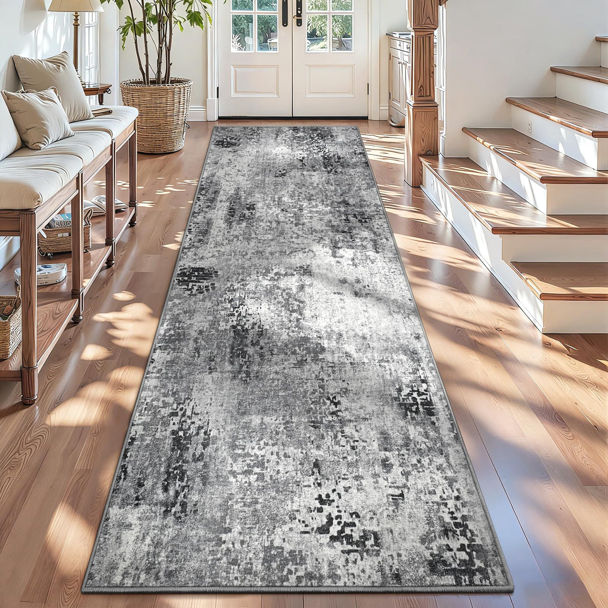 Living Room Rug 5x7 Gray Area Rug Machine Washable Boho Rug Non Slip Abstract Vintage Indoor Large Rugs for Bedroom, Classroom, College Dorm, Farmhouse, Dining Room, Kids Playroom