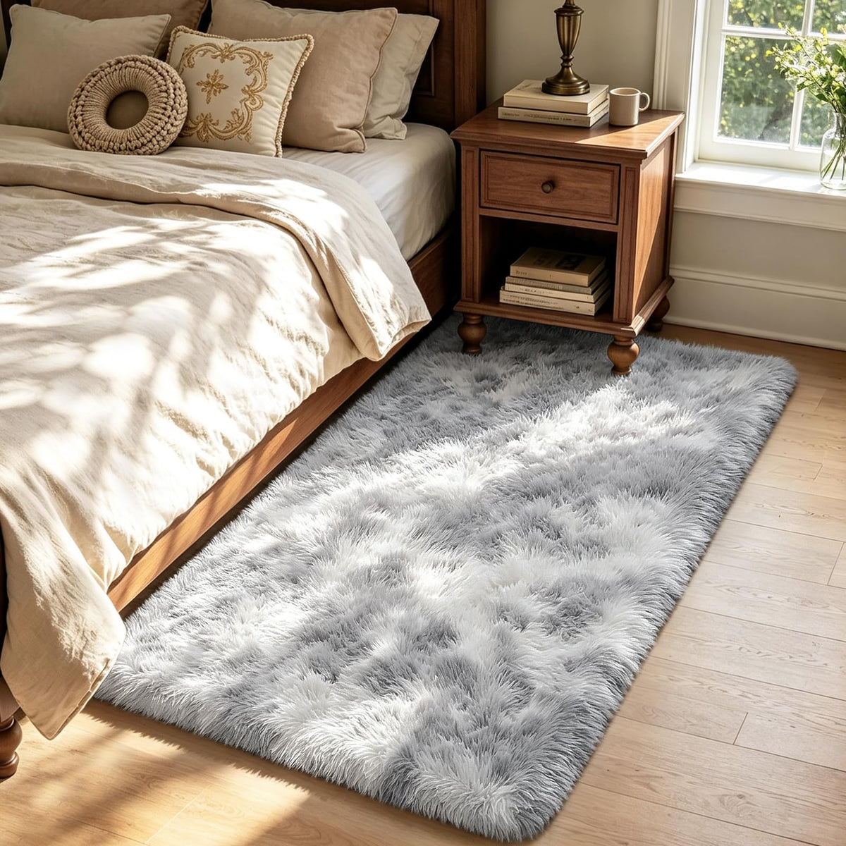 4x6 Beige Rug for Bedroom, Fluffy Shag Area Rug Small Rug Bedroom Carpet