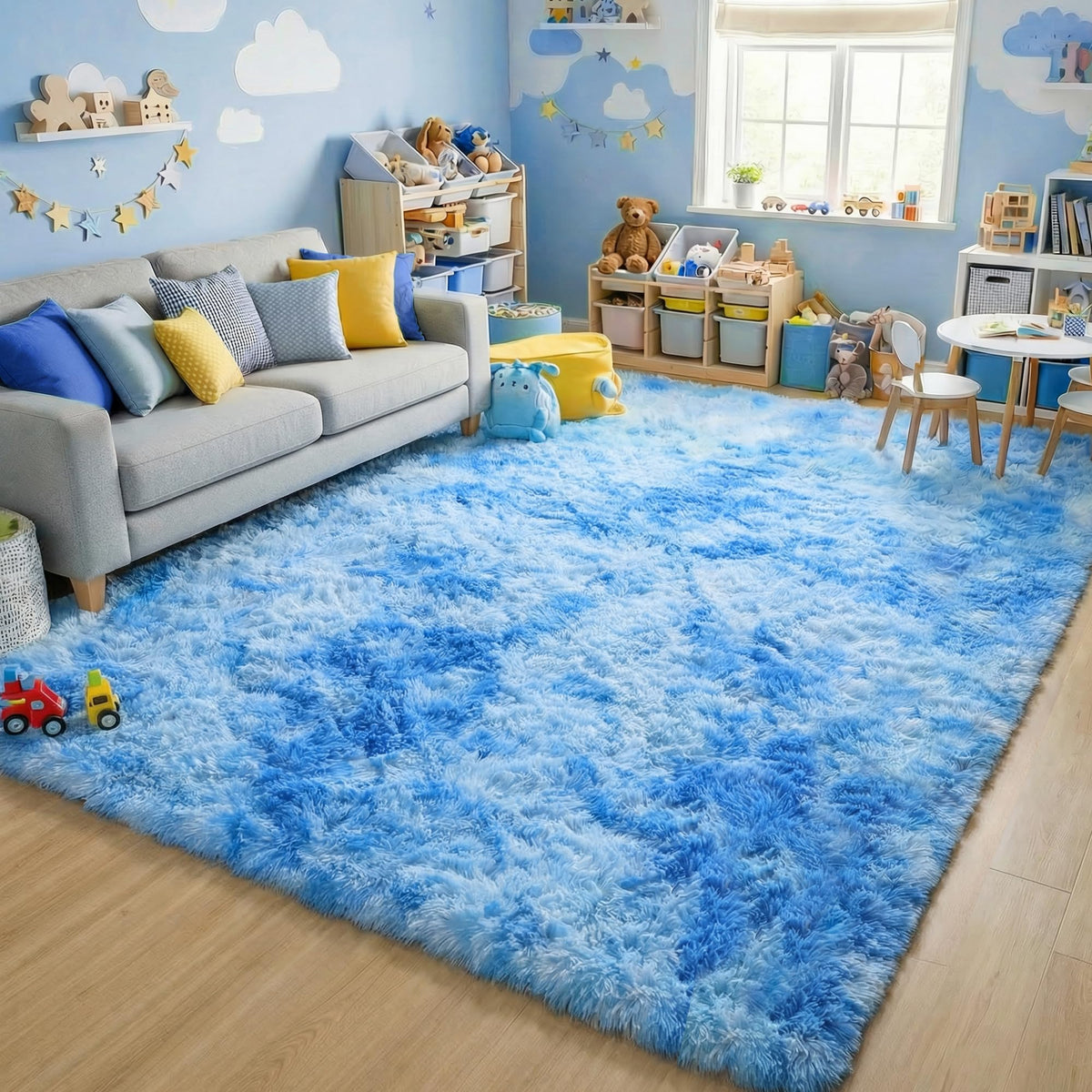 Area Rugs for Bedroom Living Room, 4x6 Fluffy Grey and Black Geometric Rug