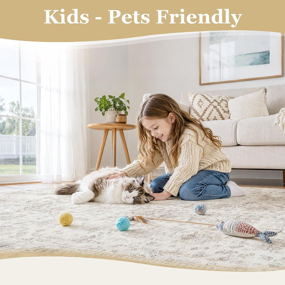 FMFUNCTEX 5x7 Washable Beige Neutral Vintage Retro Area Rug for Living Room