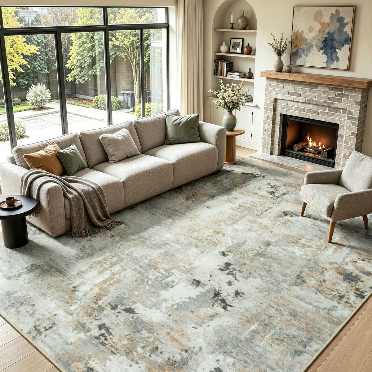 9x12 Area Rugs for Living Room, Large Washable Rug, Brown/Grey