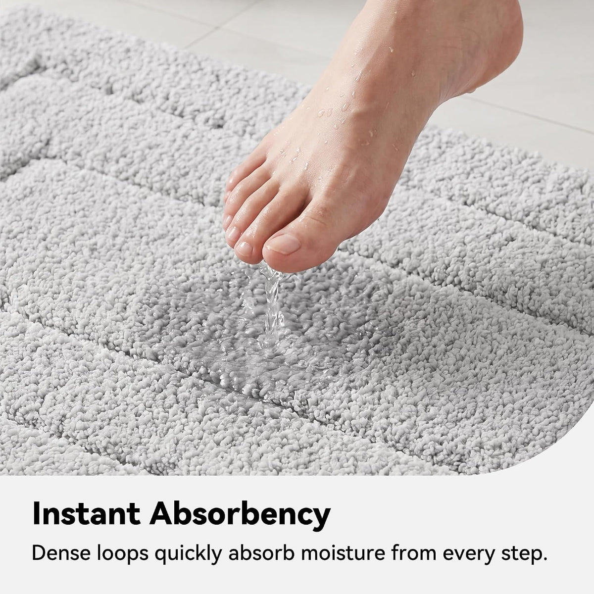 GRANNY SAYS Gray Bathroom Rug 16" x 24", Non-Slip Microfiber Bath Mat