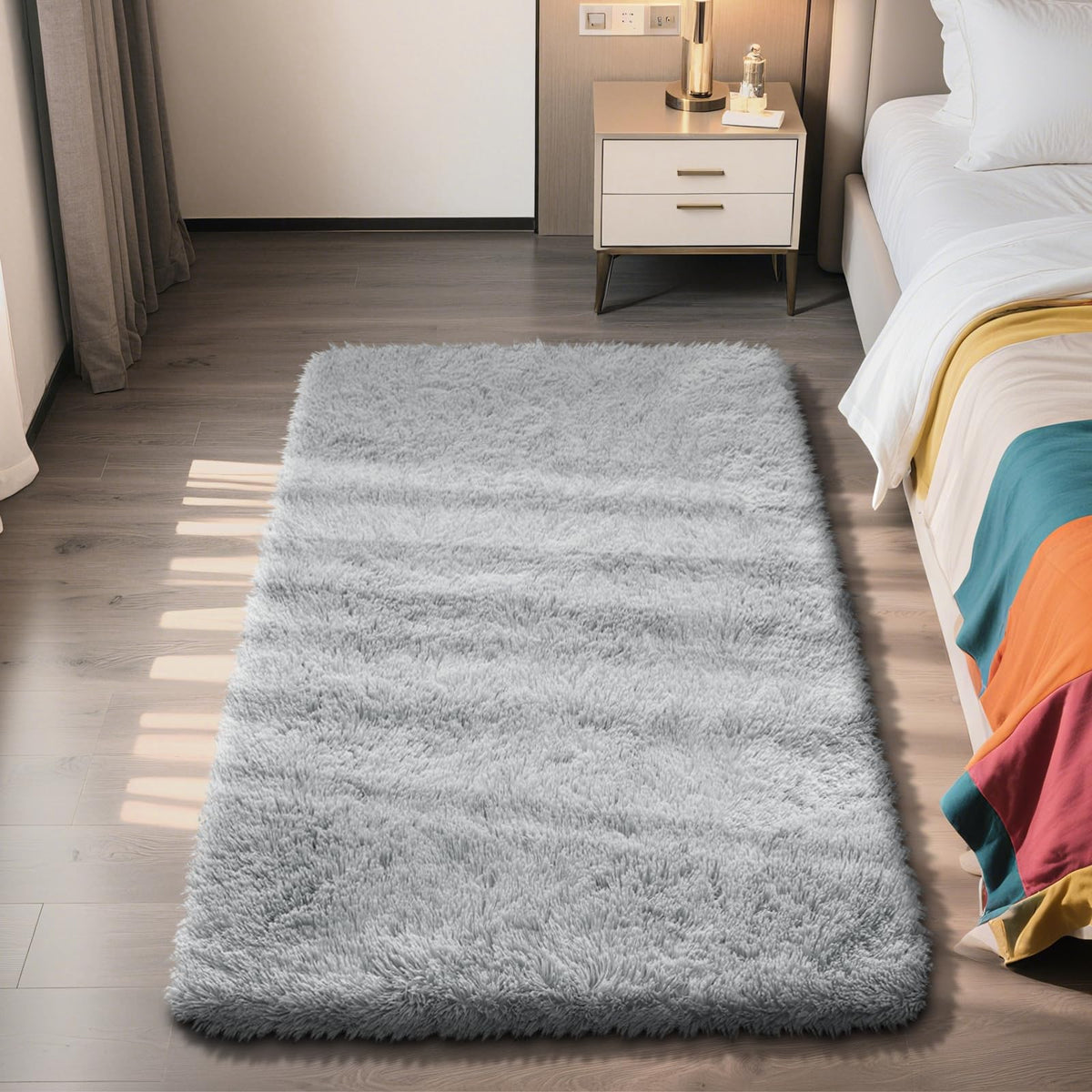 5x8 Shag Area Rug for Bedroom,Grey and Black Fluffy Rugs for Living Room