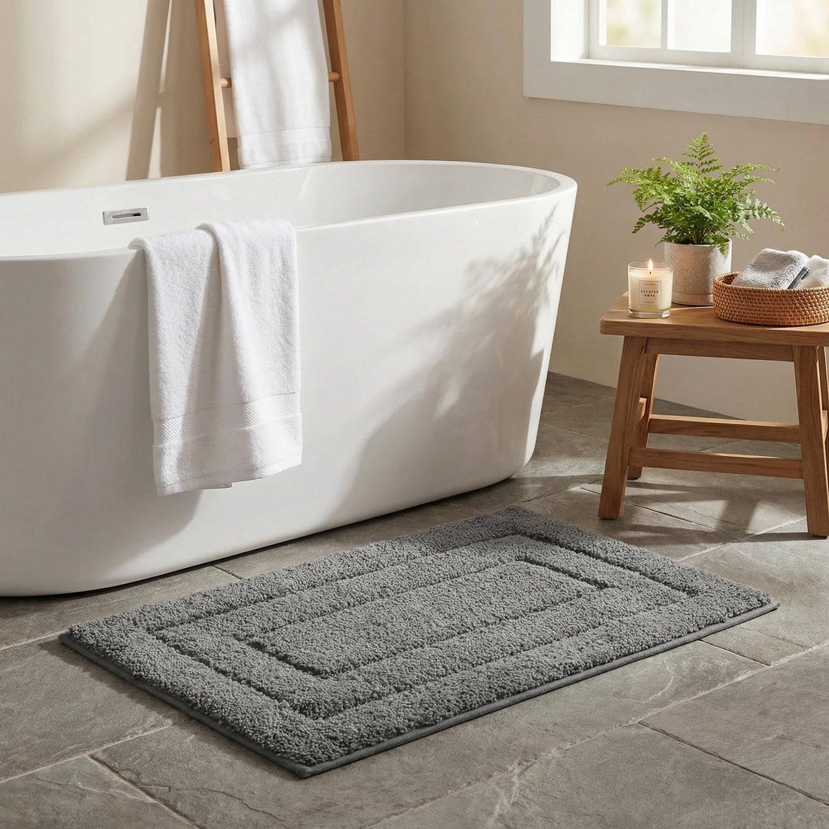 GRANNY SAYS Gray Bathroom Rug 16" x 24", Non-Slip Microfiber Bath Mat