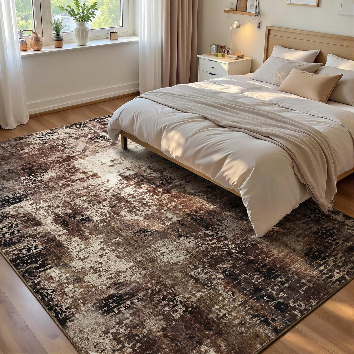 Living Room Rug 5x7 Gray Area Rug Machine Washable Boho Rug Non Slip Abstract Vintage Indoor Large Rugs for Bedroom, Classroom, College Dorm, Farmhouse, Dining Room, Kids Playroom