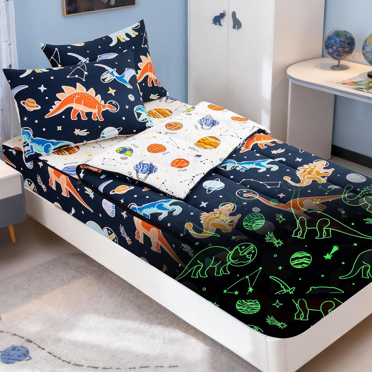 Meeting Story All-in-One Design Dinosaur Zipper Bedding Set for Kids,Twin