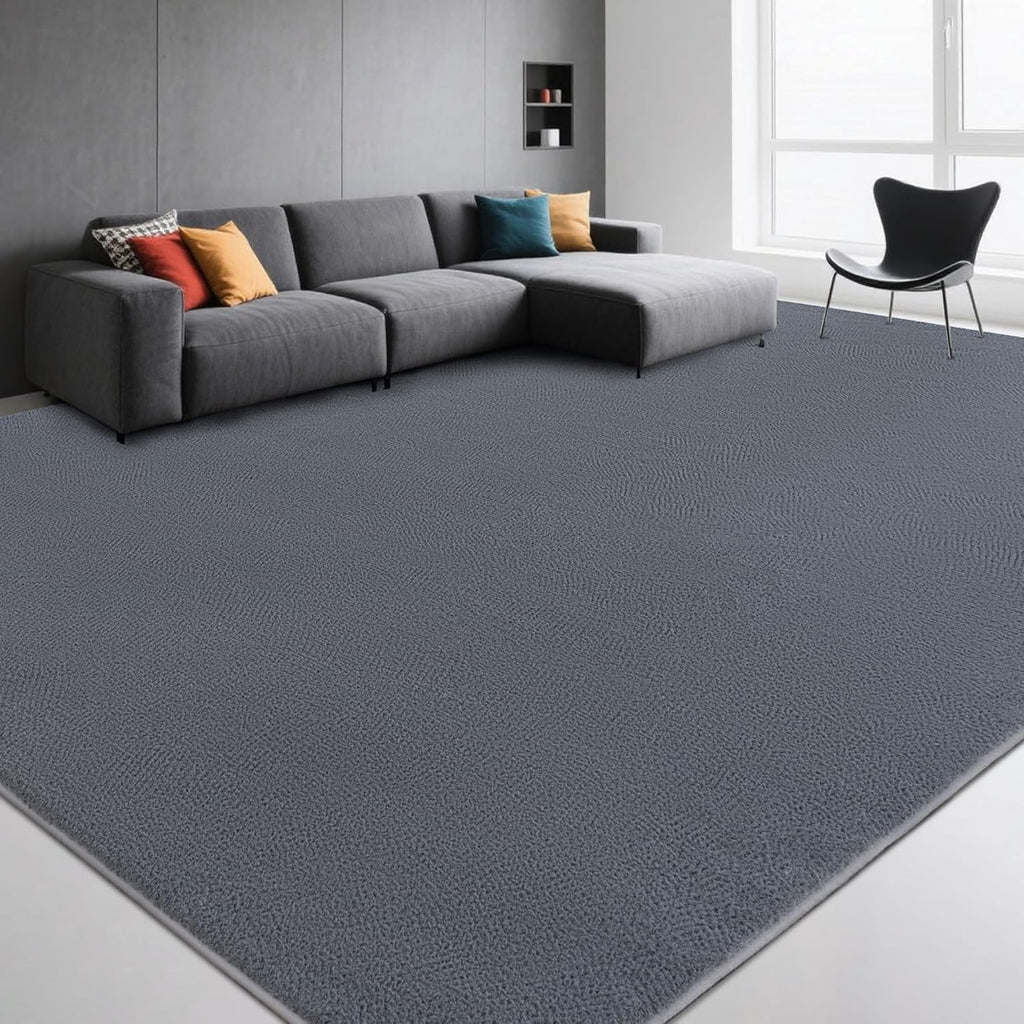 4x6 Ft Grey Modern Memory‑Foam Area Rug, Solid Indoor Carpet for Bedroom