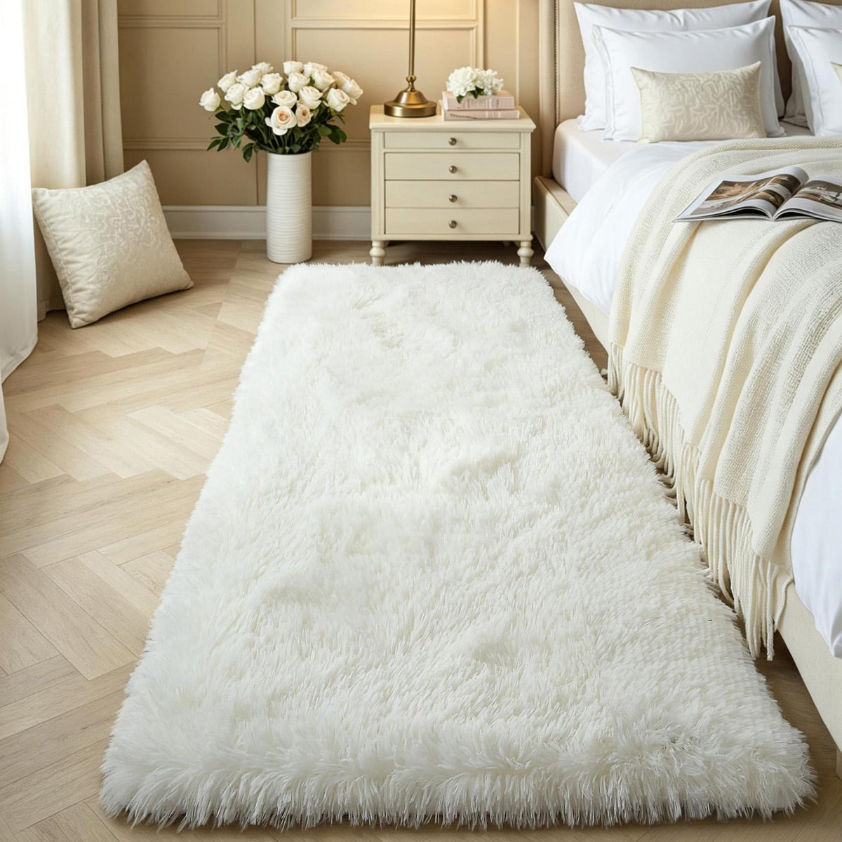 4x6 Light Grey Fluffy Shag Rug for Bedroom, Plush Washable Carpet