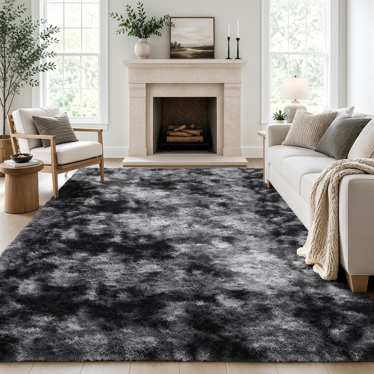Ophanie Round Rugs 5Ft Ivory Circle Area Rug,Baby Nursery Living Room Bedroom Decor Circular Carpet 5 Foot,Fluffy Fuzzy Shag Plush Cream for Kids Boys Girls Teen with Over 99 pcs Pile fibers