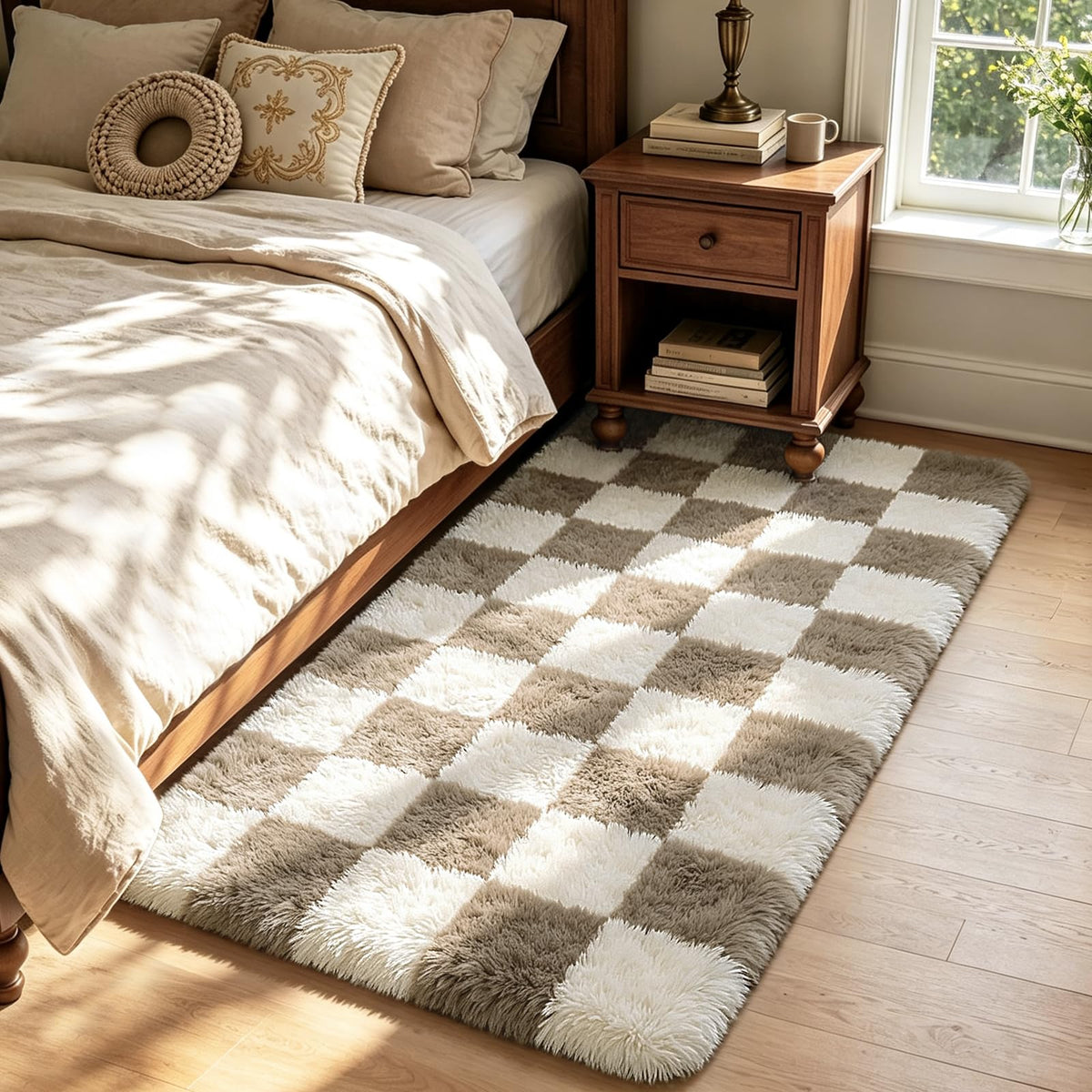 4x6 Beige Rug for Bedroom, Fluffy Shag Area Rug Small Rug Bedroom Carpet