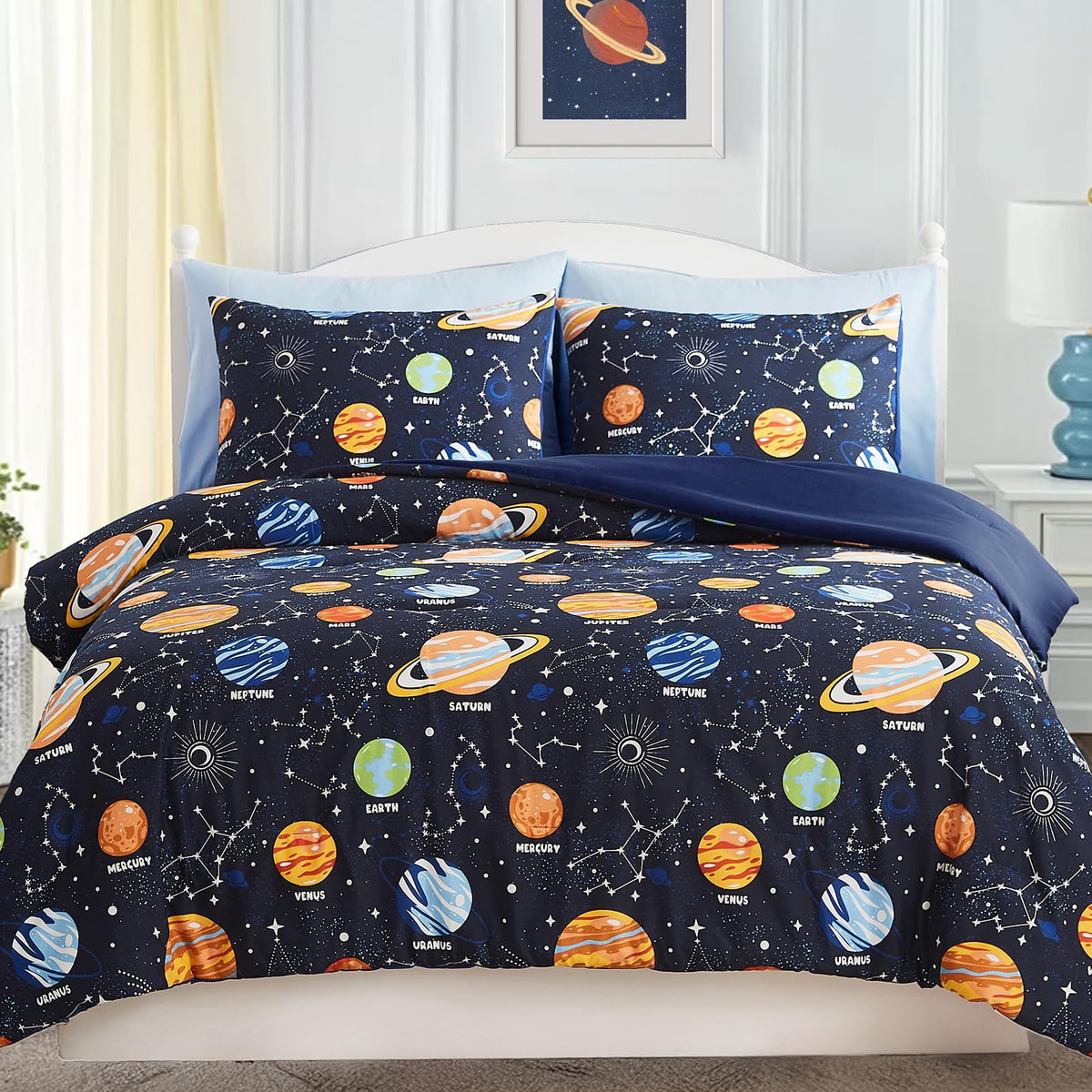 Twin Comforter Set for Boys-5 Pieces Ball Glow in the Dark Bedding Set