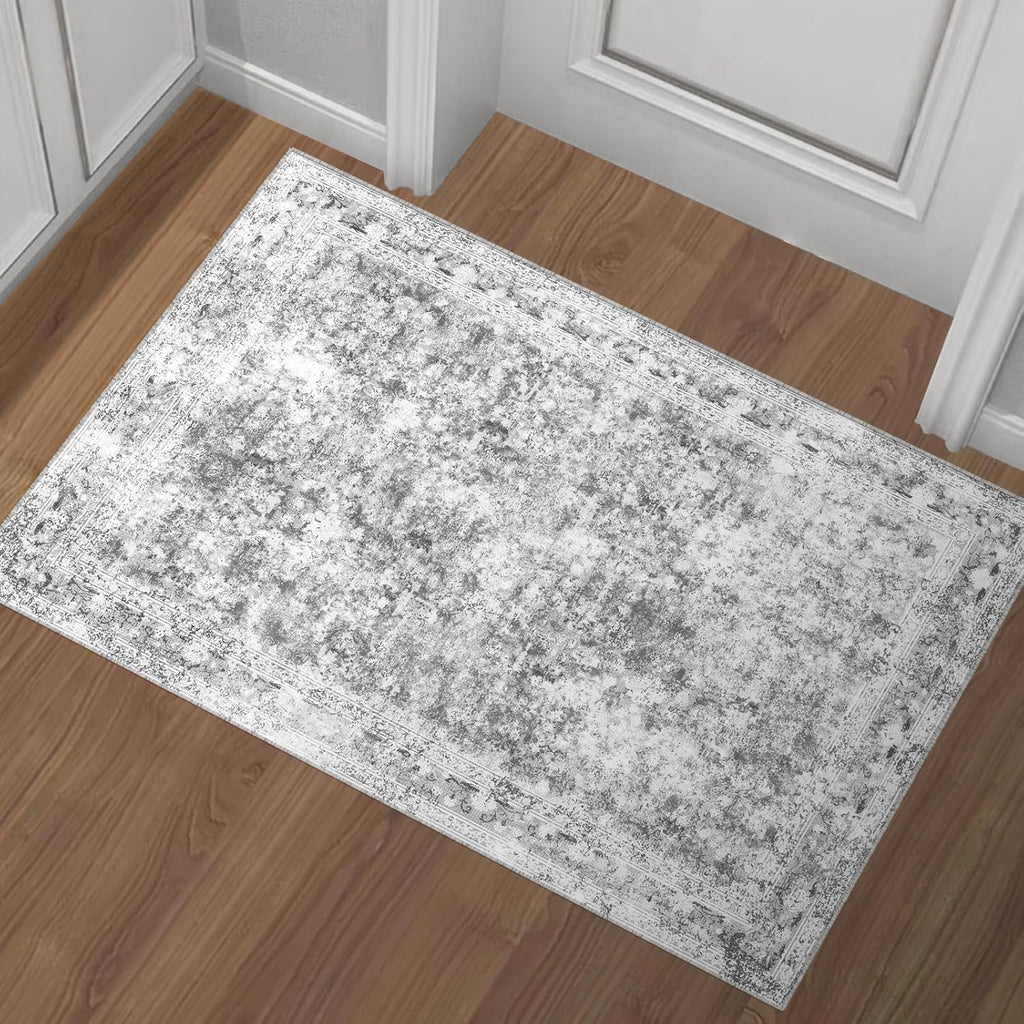 2x3 Washable Rug for Kitchen & Bedroom Floor or Entryway, Soft Indoor Mat for Inside House, Small Throw Carpet Bathroom Rug, Gray Carpet