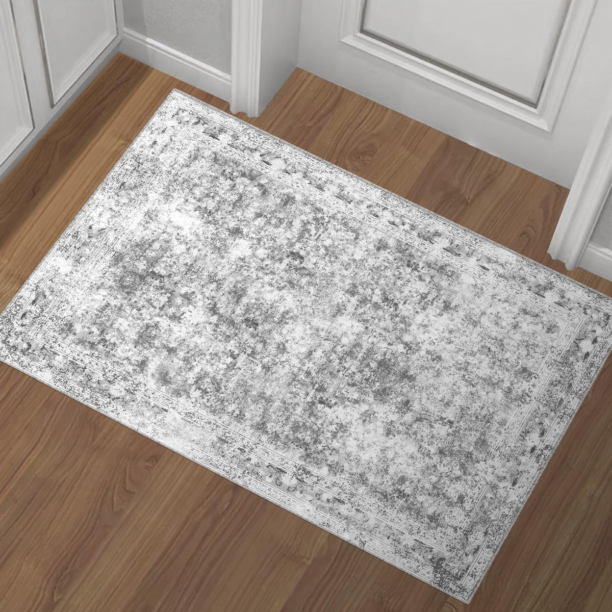 2x3 Washable Rug for Kitchen & Bedroom Floor or Entryway, Soft Indoor Mat for Inside House, Small Throw Carpet Bathroom Rug, Gray Carpet