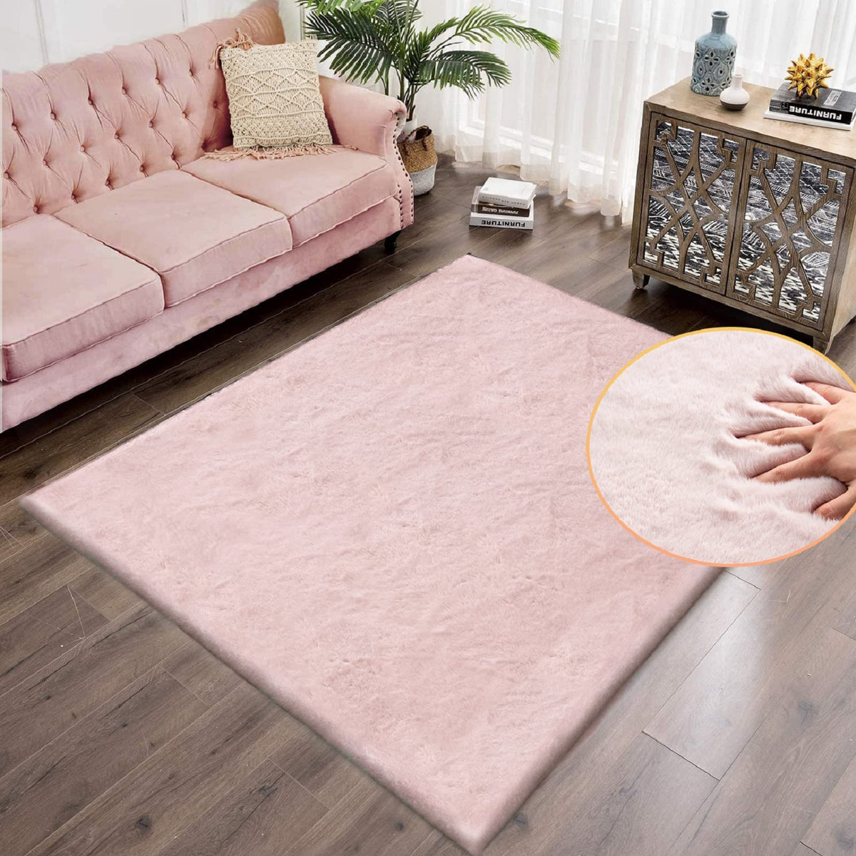 ORINOVA Beige Faux Sheepskin Rabbit Fur Shaggy Rugs for Bedroom Small Shag Washable Fluffy Fur Rug for Living Room Rug 2x3 Nursery Rectange Rugs