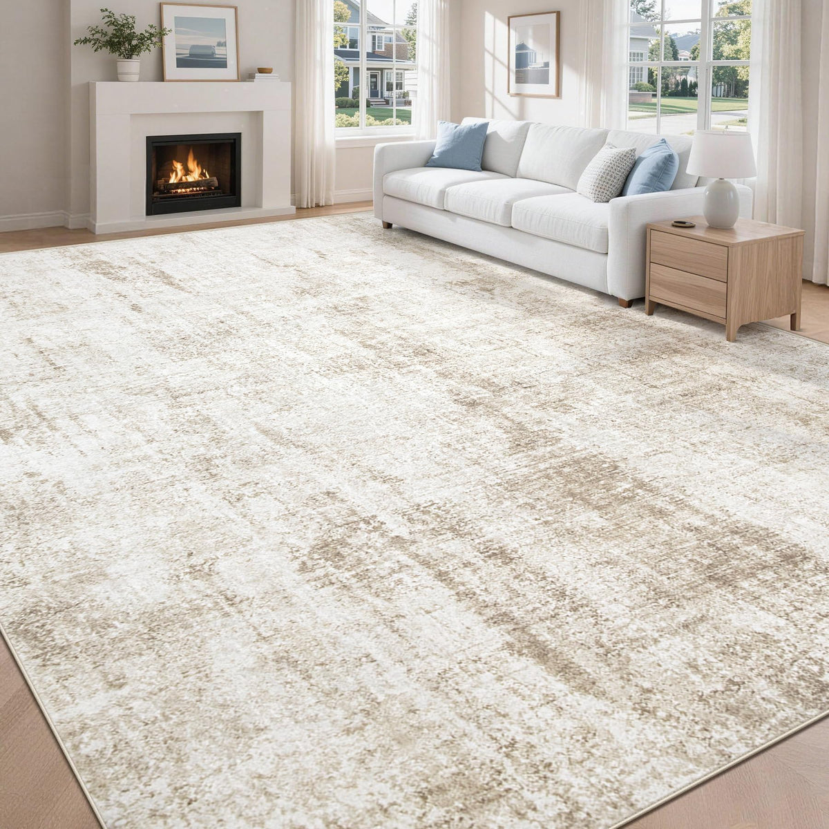 MXSANYOO 6x9 Area Rugs Washable Rug: Abstract Neutral Rugs Modern Non Slip Area Rug Stain Resistant Low Pile Indoor Carpet for Dining Room Bedroom Nursery Office (Beige, 6'x9')