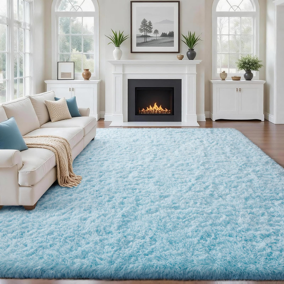 Ophanie Area Rugs for Bedroom, Christmas Upgrade Non-Slip Ivory Fluffy Soft Shag Living Room Carpet, Indoor Floor 4x6 Fuzzy Shaggy Plush Nursery Rug for Kids Dorm Decor with Over 99 pcs Pile fibers