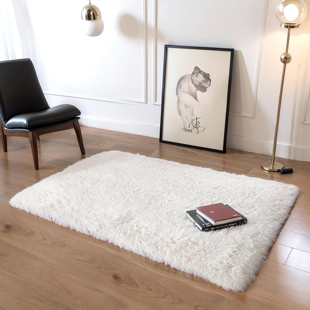 4x6 Light Grey Fluffy Shag Rug for Bedroom, Plush Washable Carpet