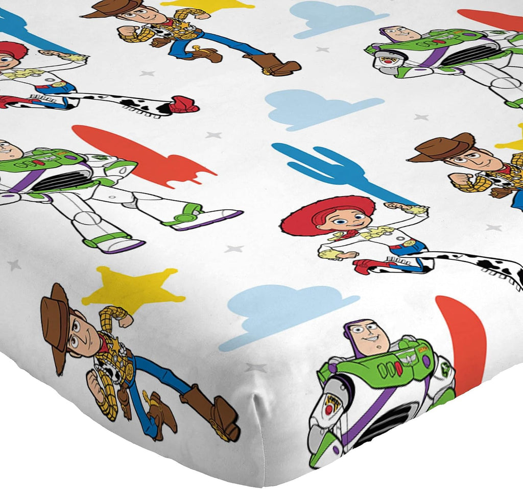 Jay Franco Kids Sheet Cartoon Set with Fitted, Flat Sheets & Pillow Cover - Ultra-Soft Bedding with Pillowcase for Room Decor, White - Toy Story, 4 Piece Queen