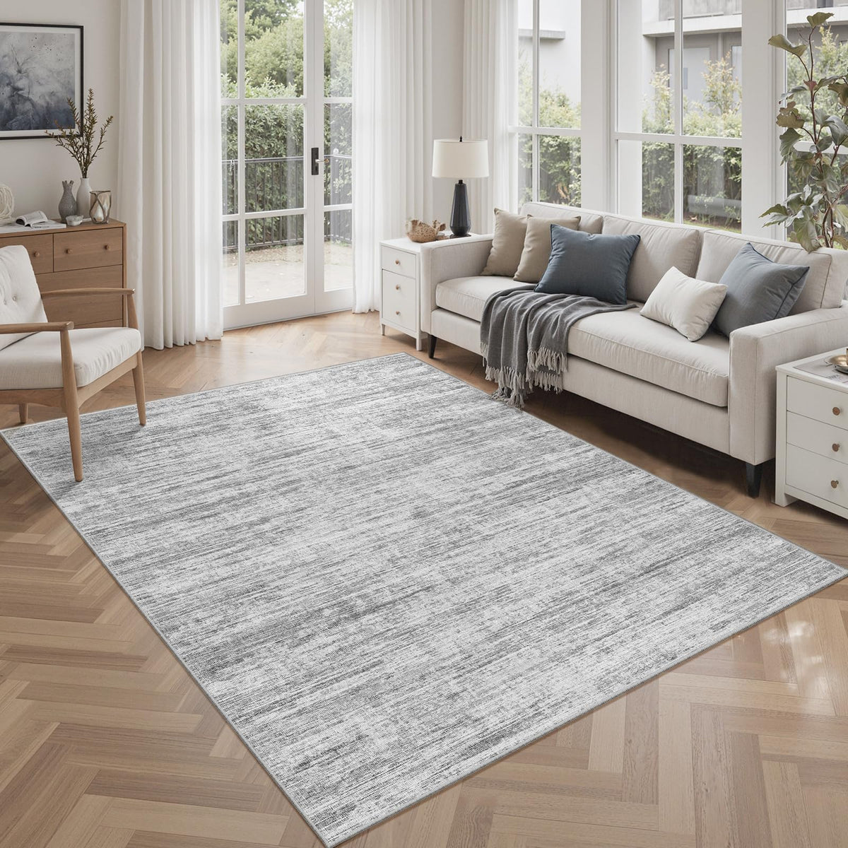 5x7 Area Rugs - Ultra-Thin Washble Rugs,Non-Slip Low Pile Abstract Print Rugs for Living Room,Home Office Decor,Stain Resistant Machine Washable Area Rug