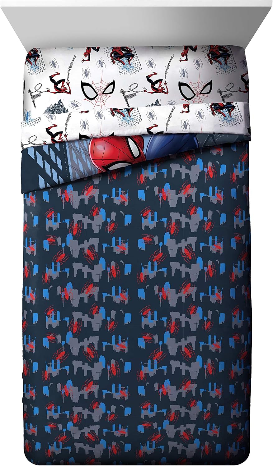 Marvel Spiderman Twin Comforter Set 4 Piece Kids Bedding for Boys, Multi