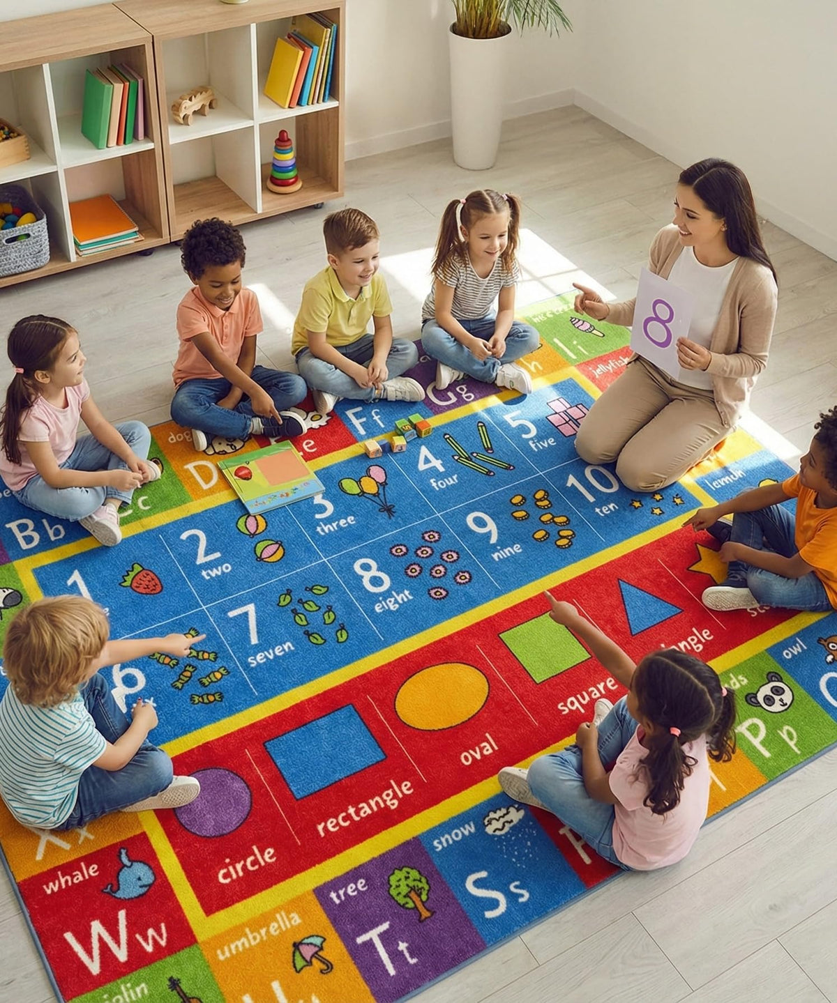KC Cubs 5x7 ABC Alphabet, Numbers & Shapes Rug – Educational Non-Slip Play Mat Carpet for Kids, Toddlers, Nursery, Classroom, Playroom, Baby Daycare