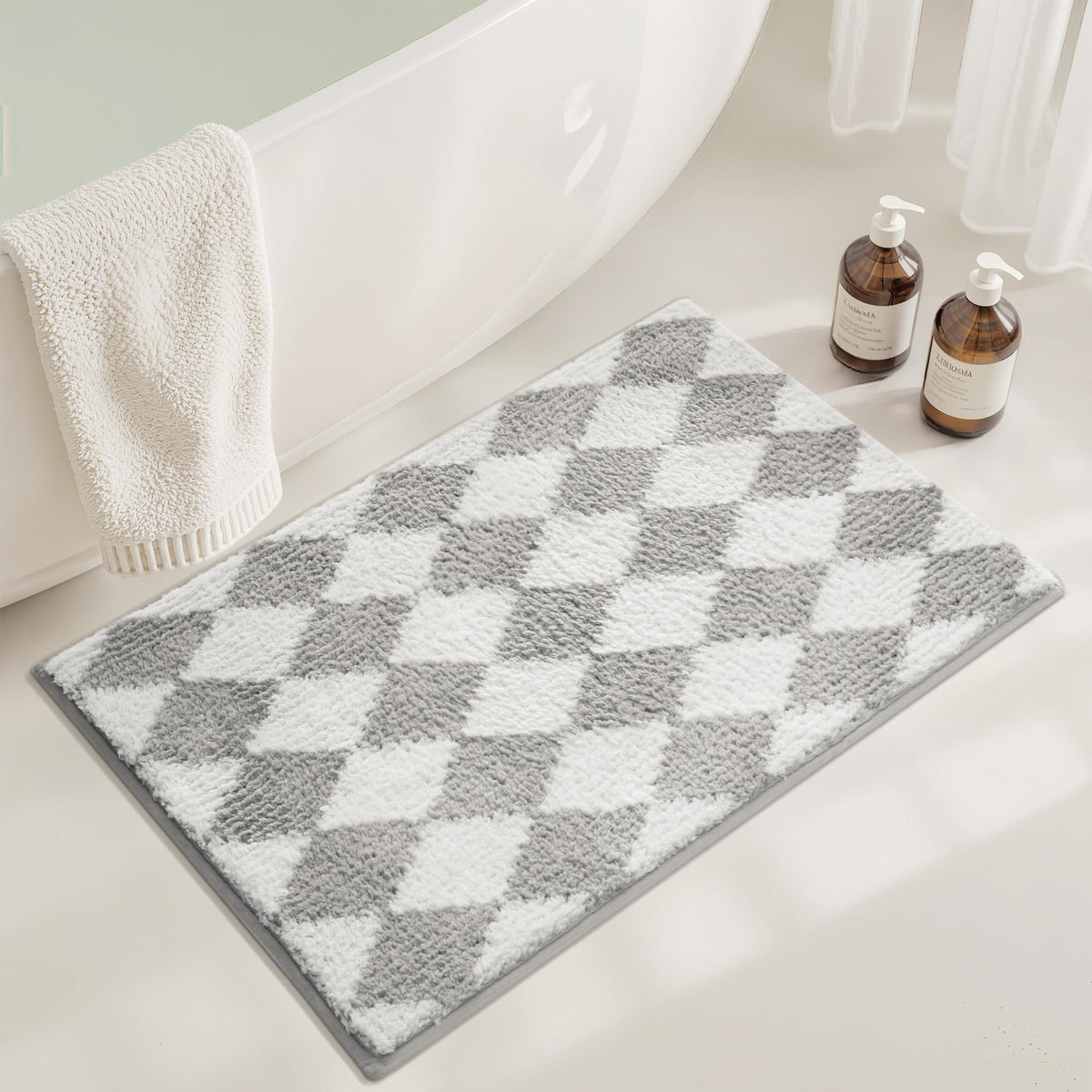 GRANNY SAYS Gray Bathroom Rug 16" x 24", Non-Slip Microfiber Bath Mat