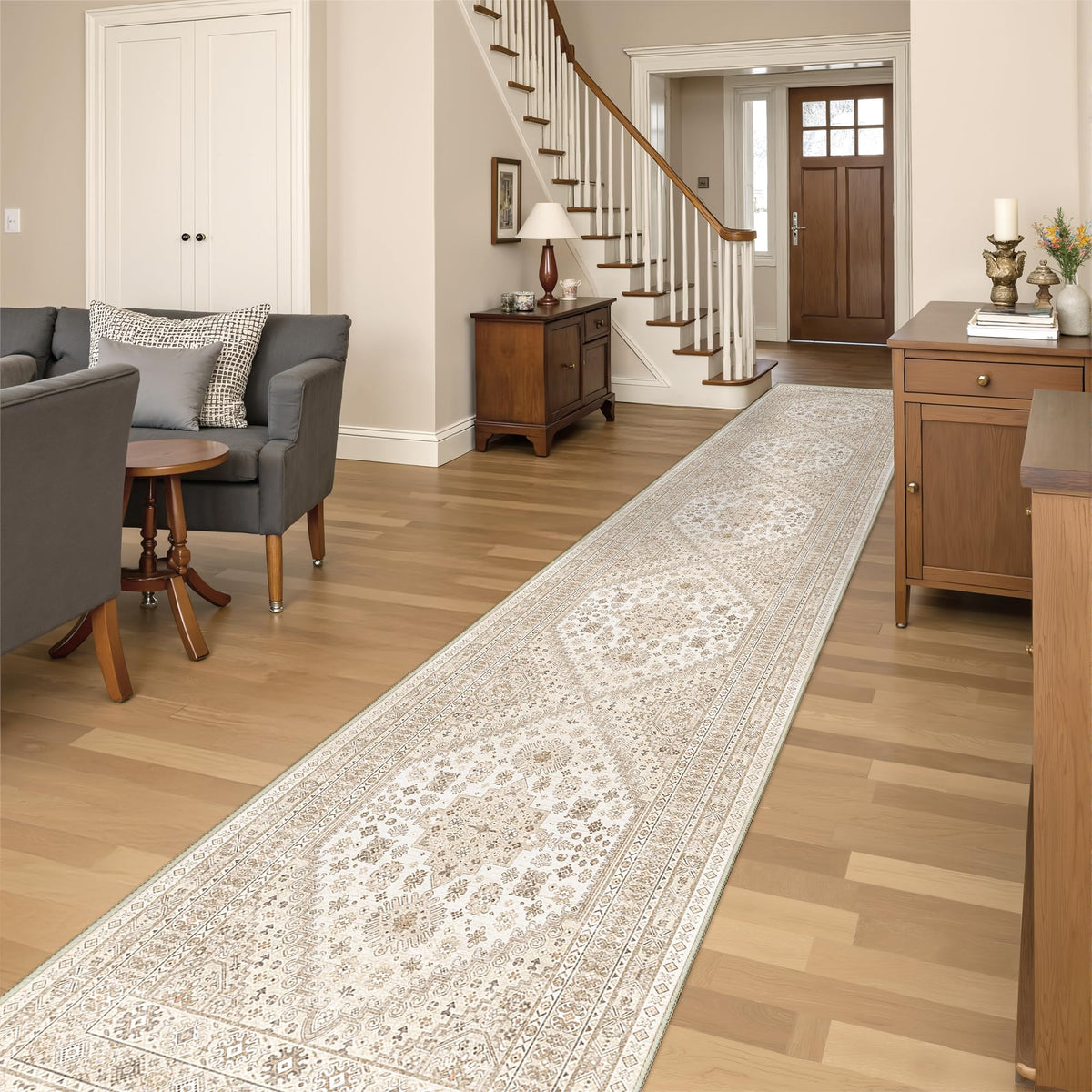 4x6 Area Rugs for Living Room, Non Slip Rugs for Bedroom, Beige