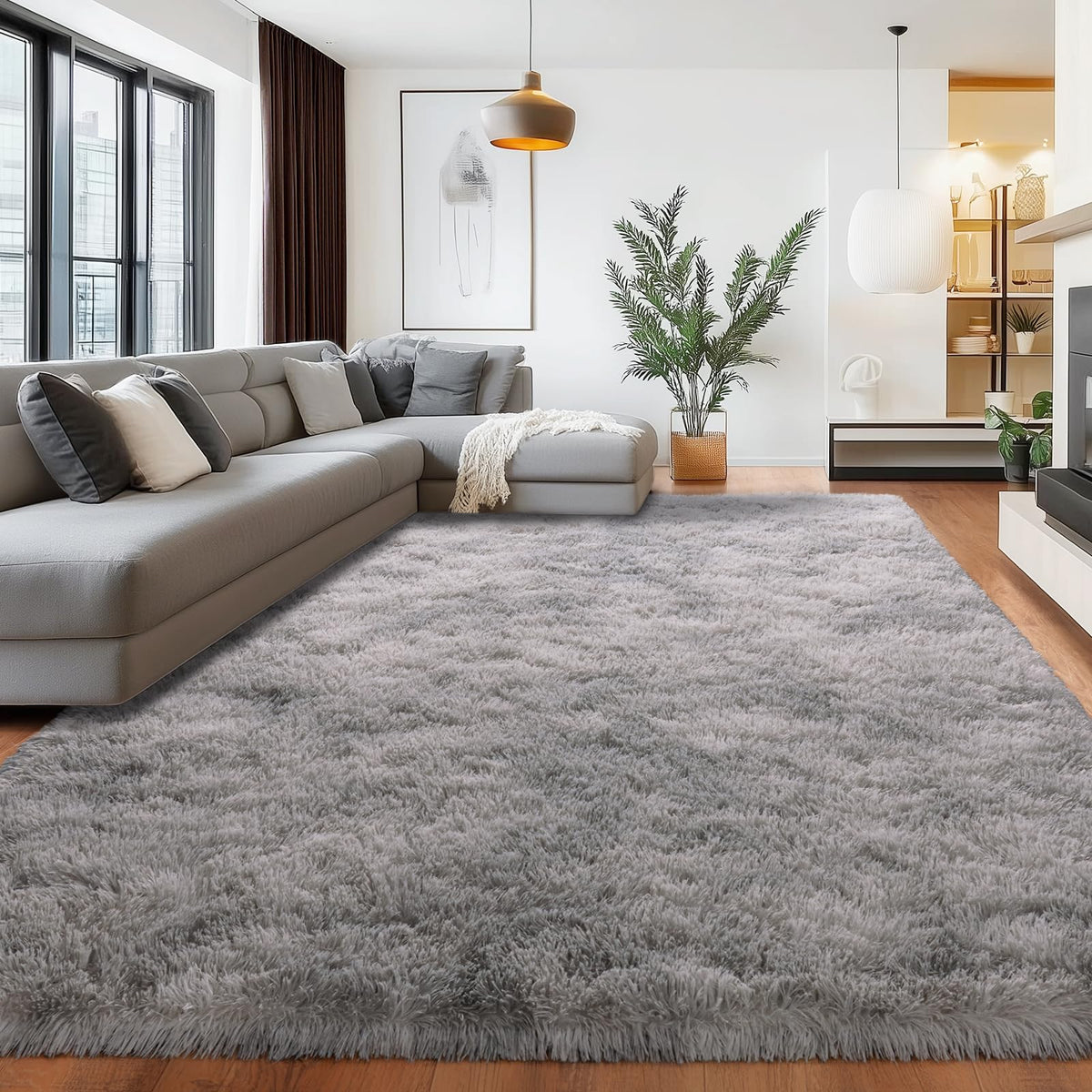 Large Cream White Rugs 5x7, Fluffy Shag Living Room Area Rugs
