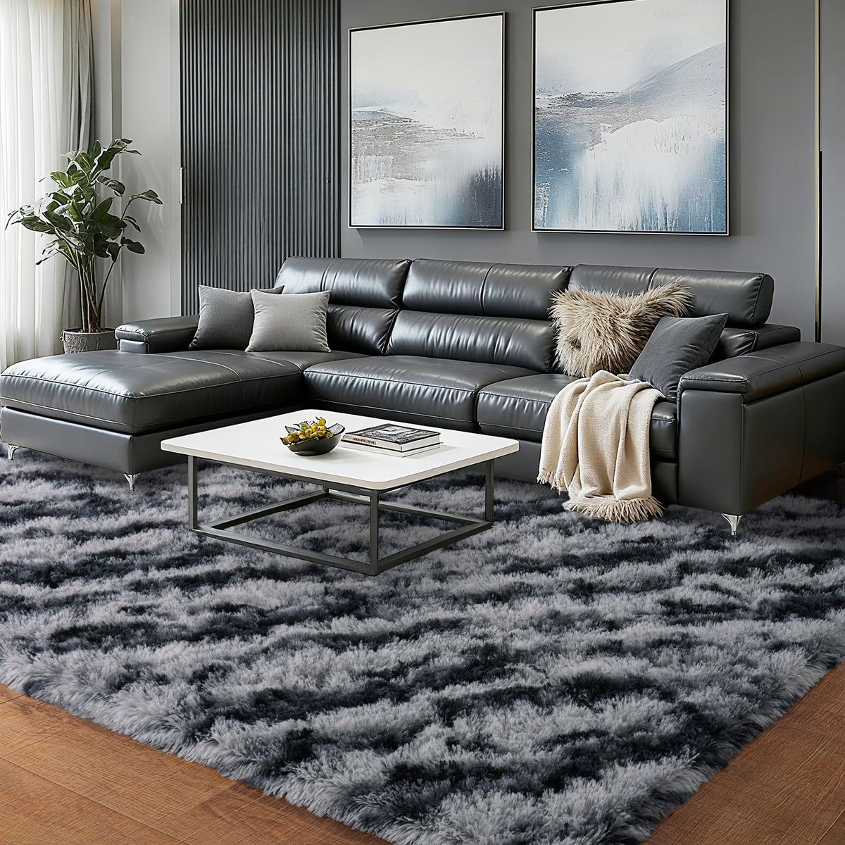 Large Cream White Rugs 5x7, Fluffy Shag Living Room Area Rugs