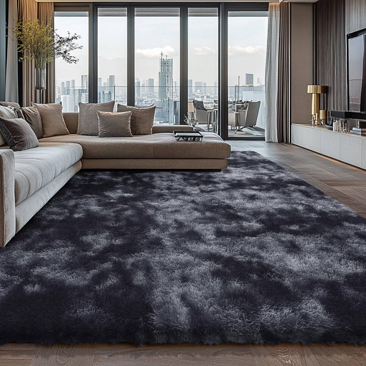 Shag Area Rugs for Bedroom Living Room,4X6 Ultra Soft Fluffy Area Rugs for Dorm,Indoor Carpet Plush Rugs for Home Decor,Tie-Dye Grey