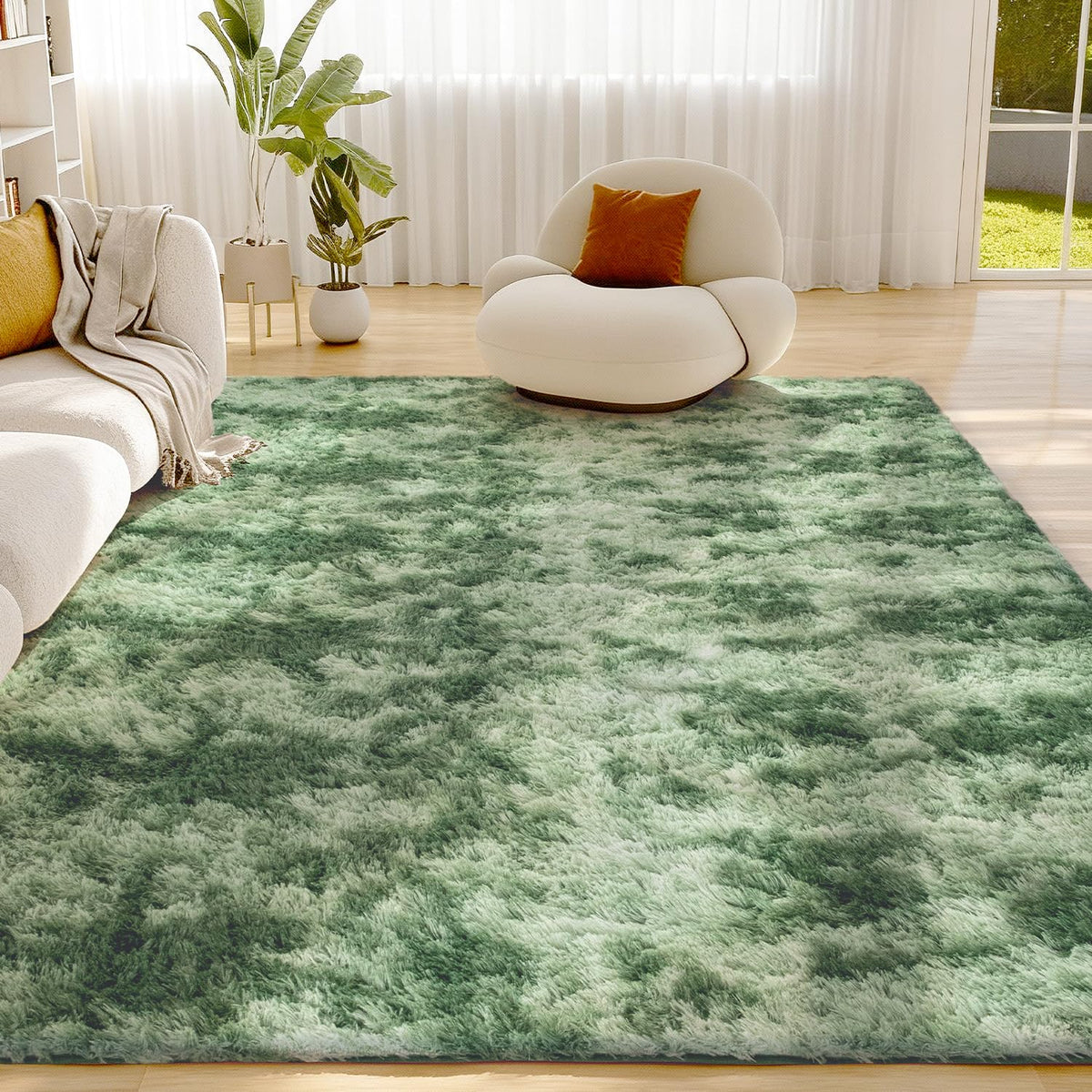 Litanika 4x6 Shag Area Rug for Bedroom, Tie-Dyed Beige Plush Rug