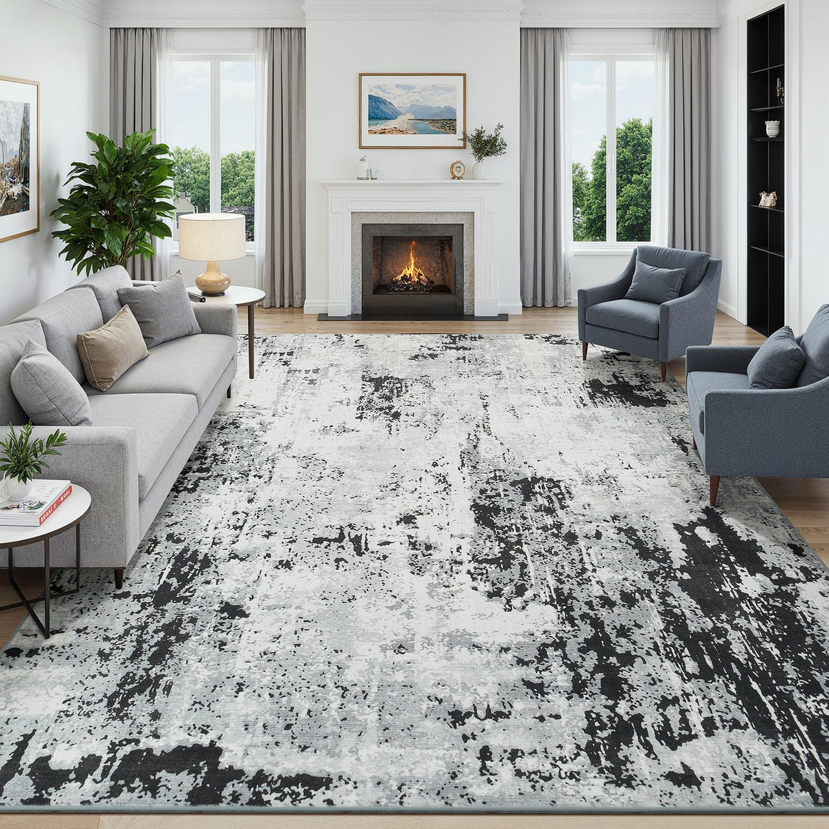 9x12 Area Rugs for Living Room, Large Washable Rug, Brown/Grey