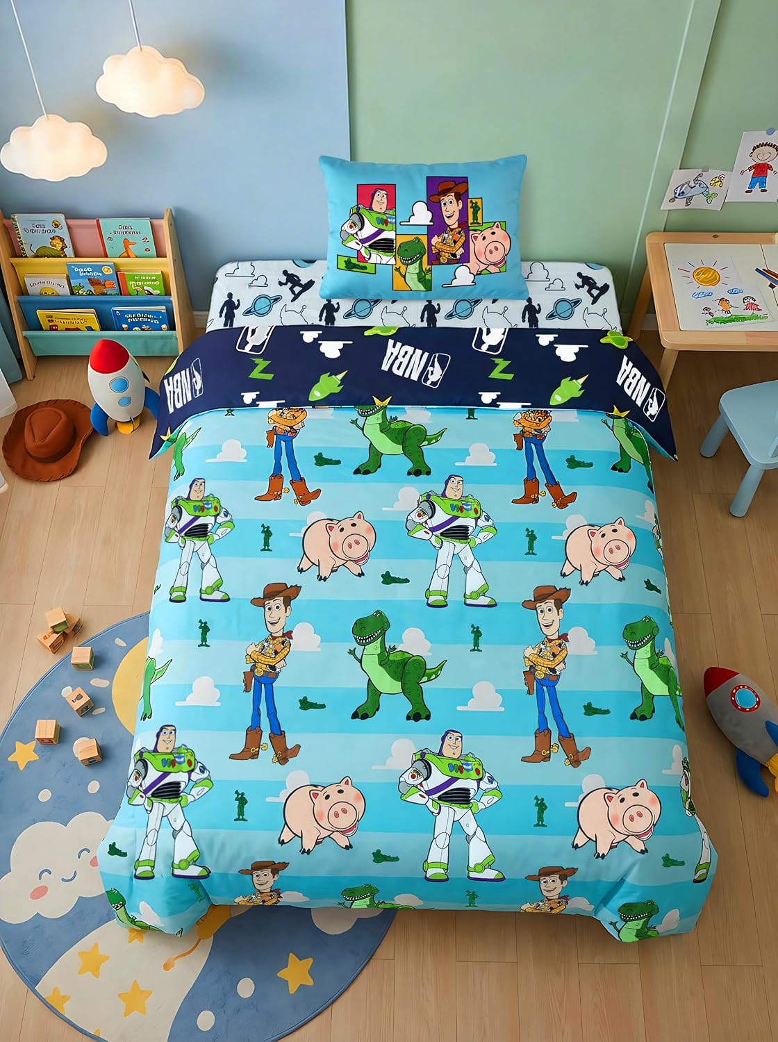 Northwest Disney Pixar Story Twin Comforter Set, Reversible Buzz Lightyear & Woody Design, Ultra Soft Fade Resistant Microfiber Kids Bedding Set, Officially Licensed