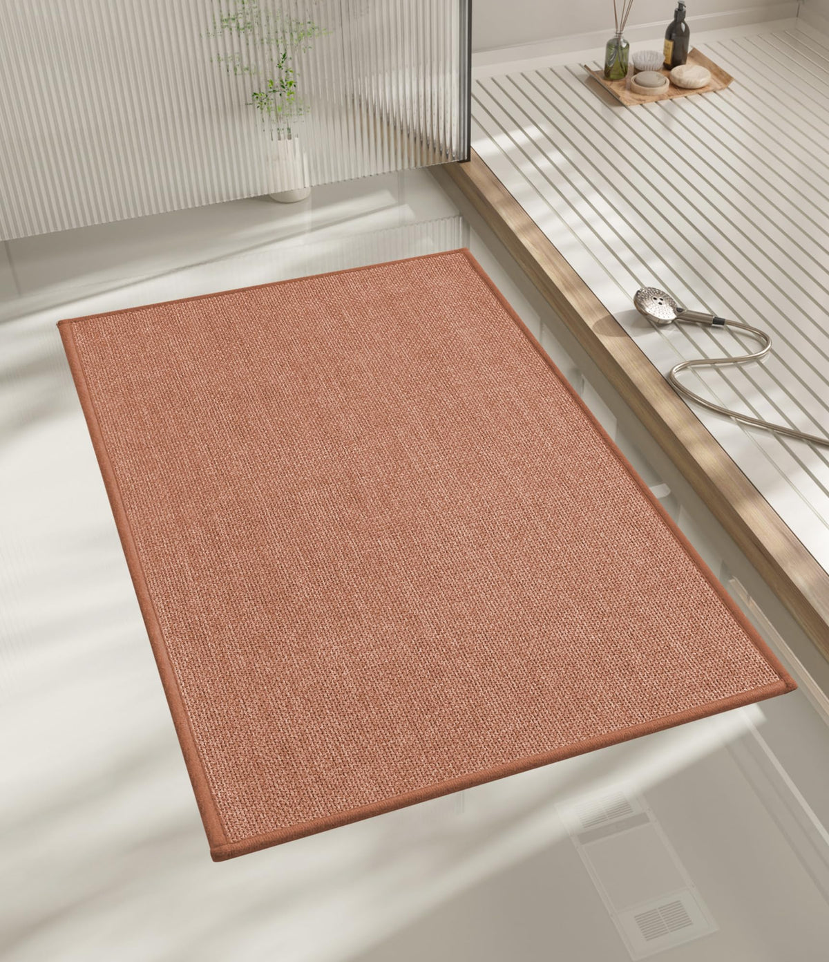 chakme Bathroom Rugs Mat 24x17, Ultra Thin Non Slip Bath Mat Small Quick Dry Absorbent Bath Mat for Bathroom Floor, (Dark Beige, 24"x17")