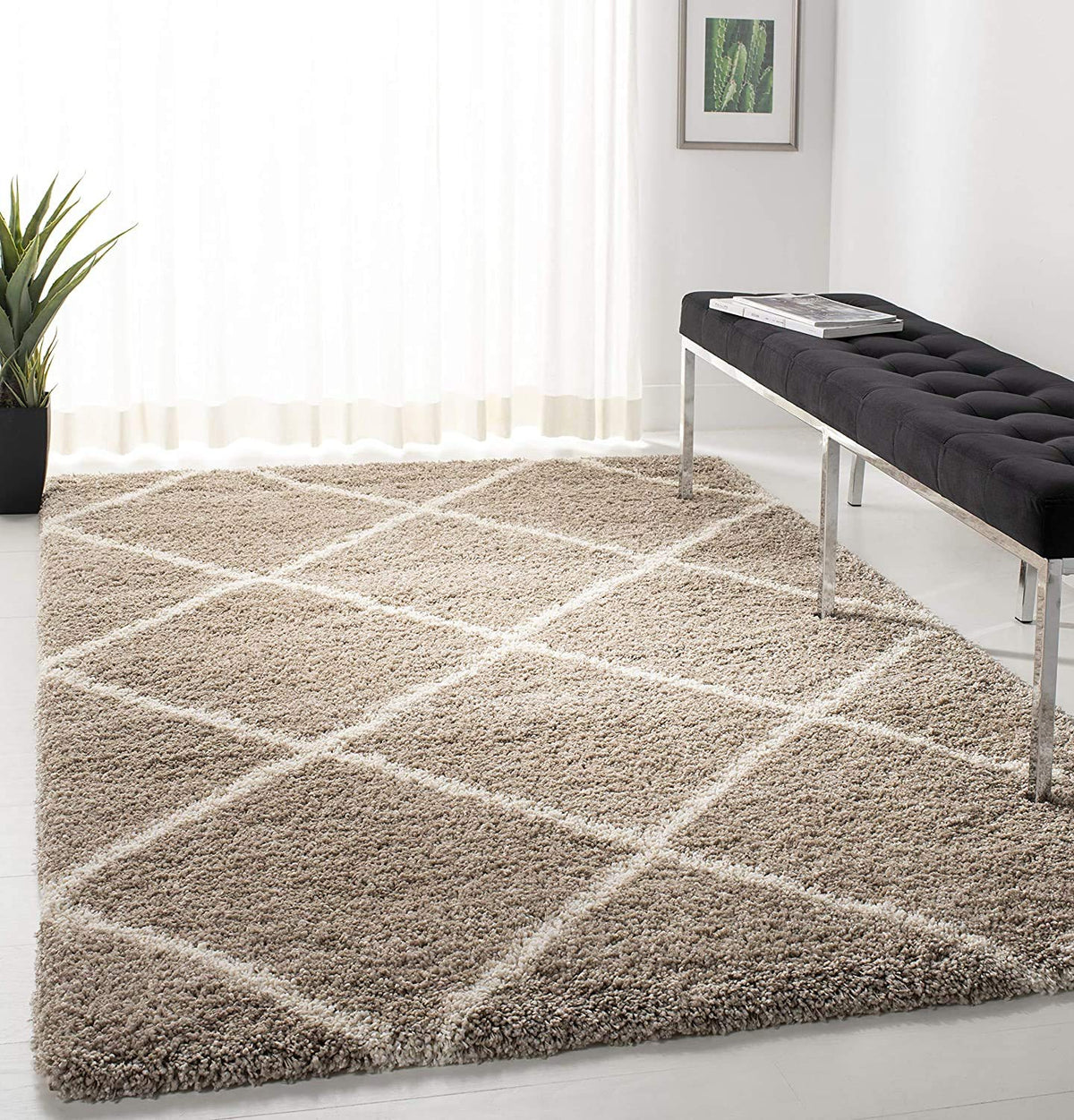 SAFAVIEH Hudson Shag Accent Rug 3'x5', Soft Plush Grey & Beige SGH281J