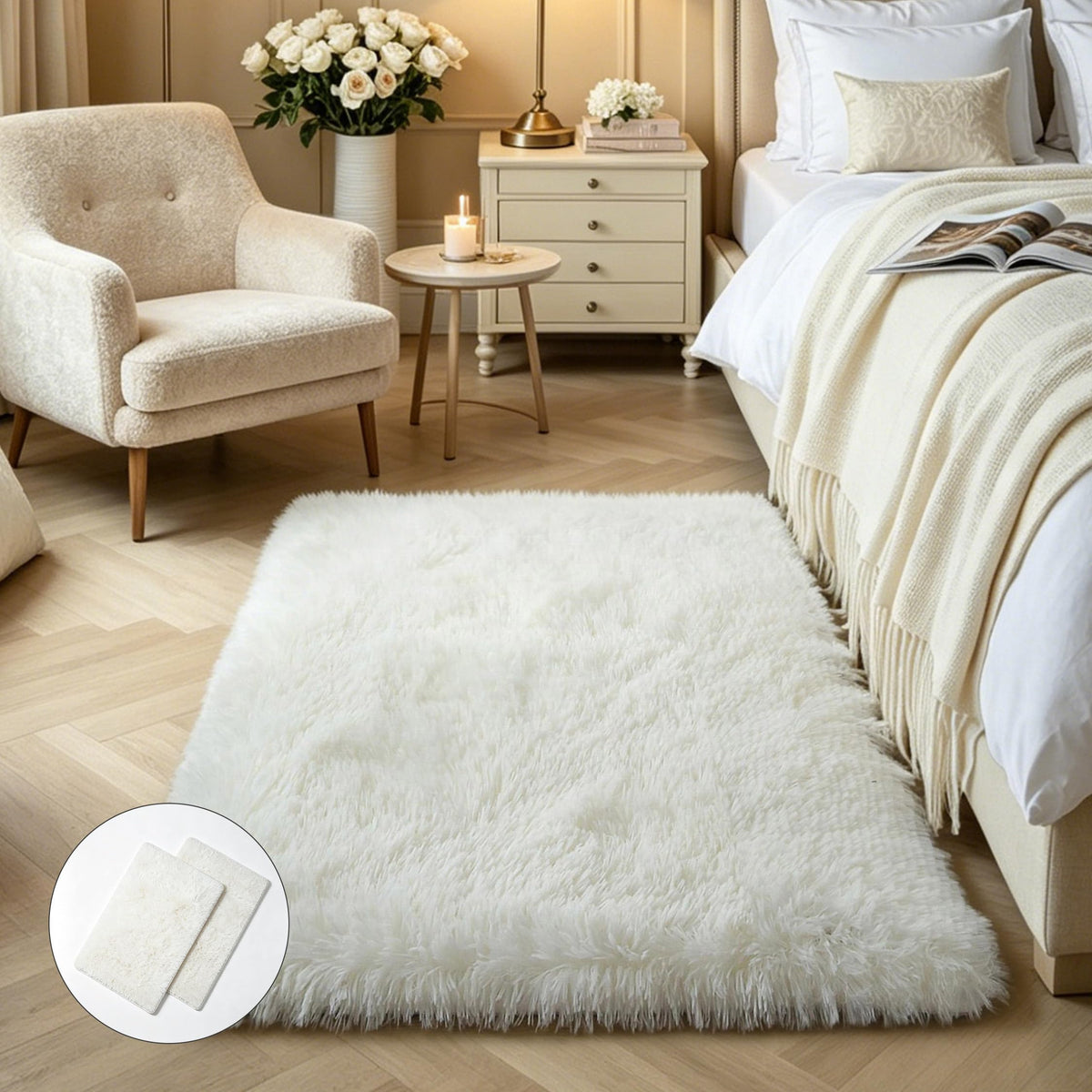 4x6 Light Grey Fluffy Shag Rug for Bedroom, Plush Washable Carpet