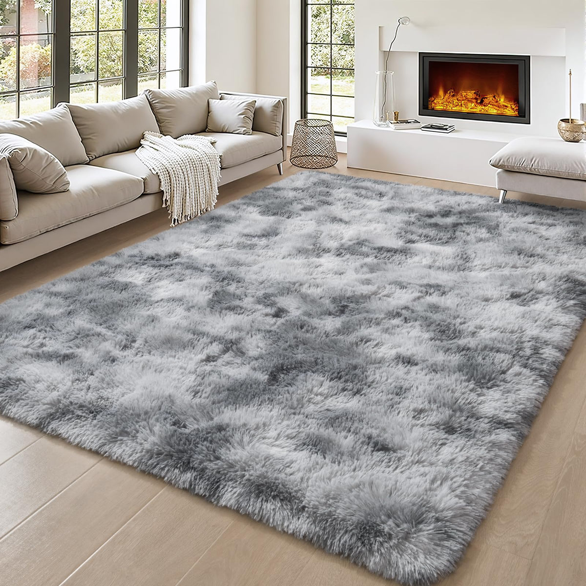 BENRON Cream White Fluffy Rugs for Living Room Bedroom 4x6, Washable