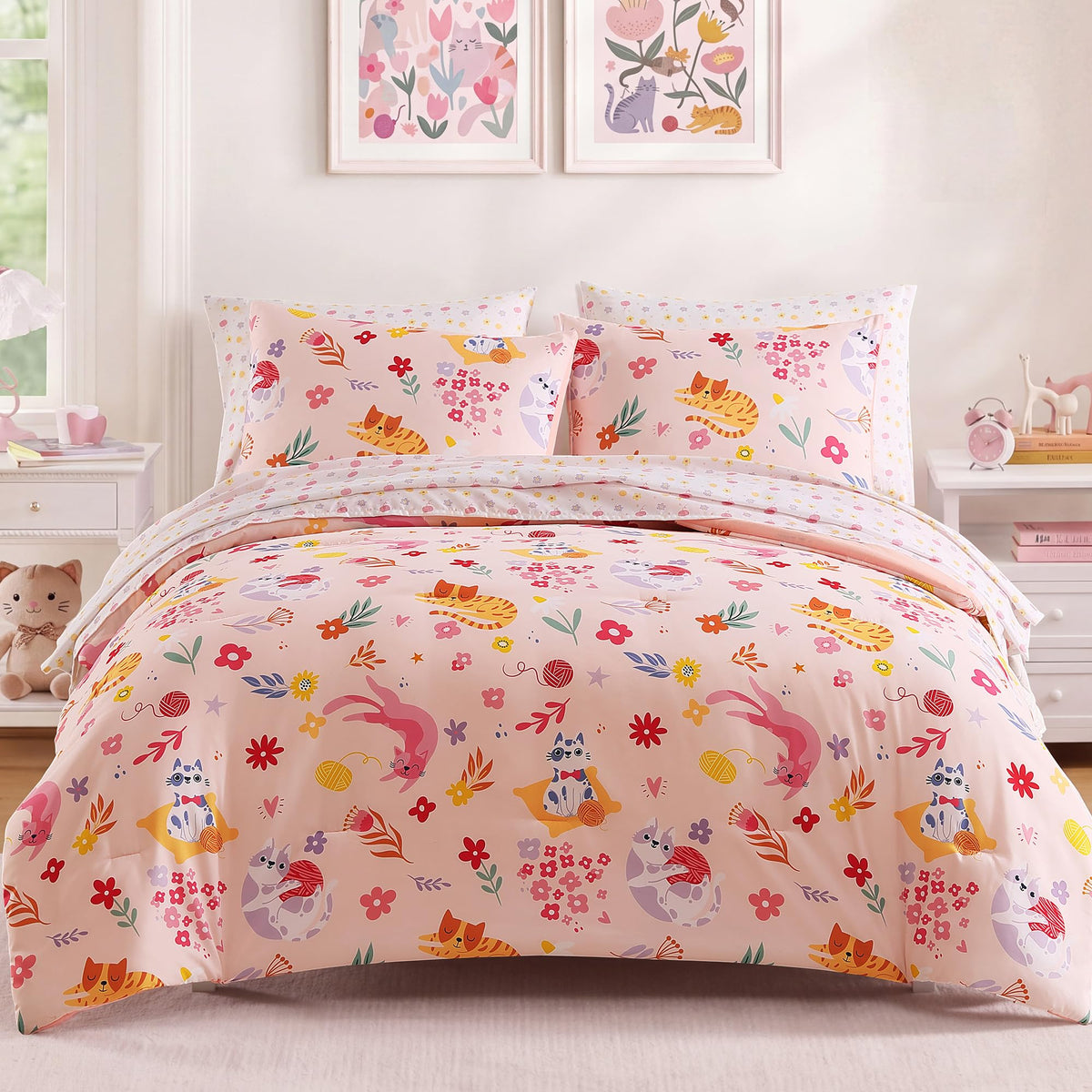 Twin Comforter Set for Girls - 5 Pieces Unicorn Bedding Twin Bed in a Bag